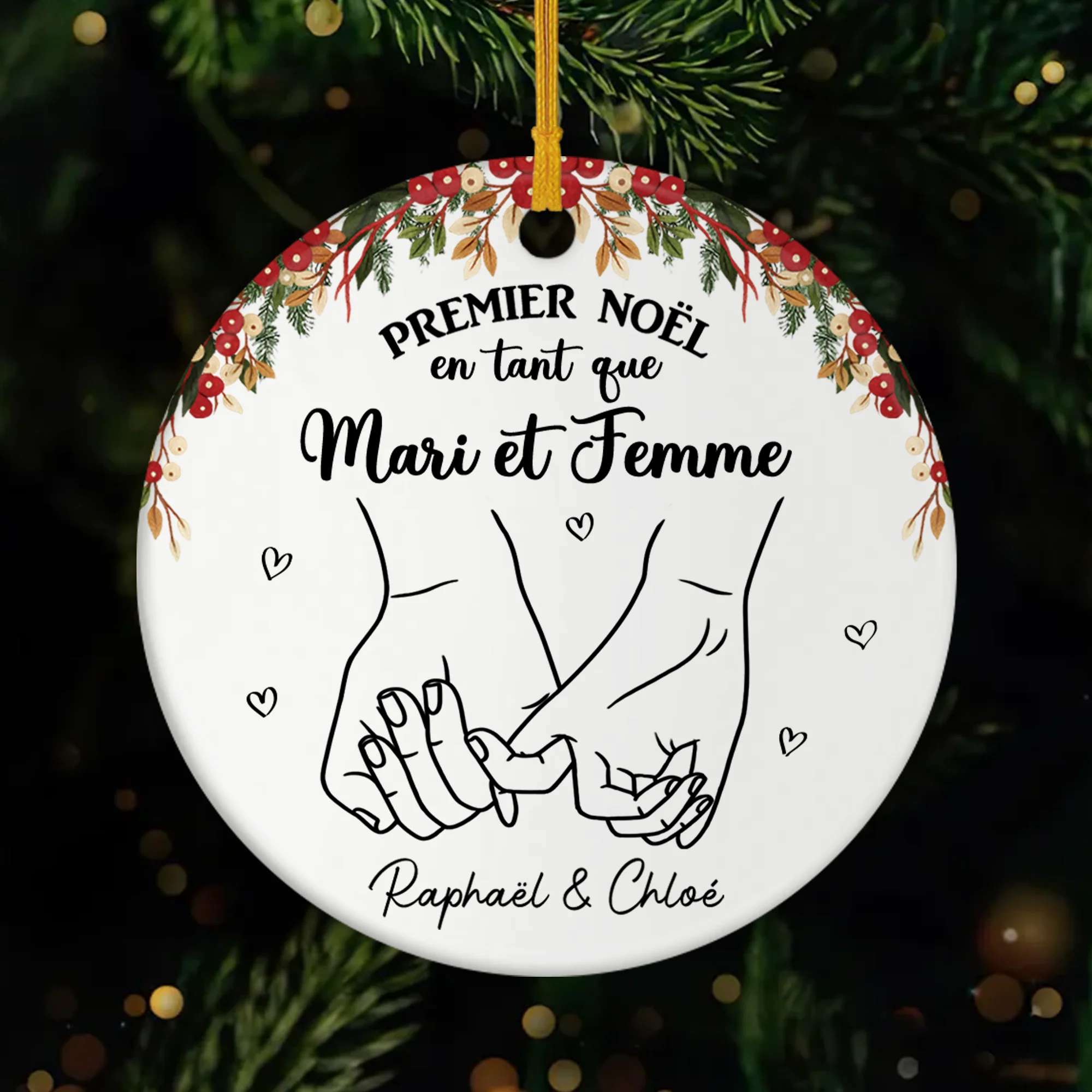 Ornement Céramique Personnalisé - Premier Noël En Tant Que Mari Et Femme