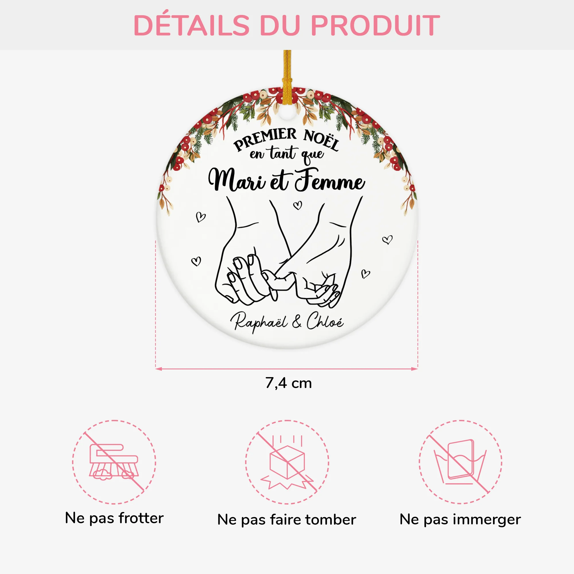 Ornement Céramique Personnalisé - Premier Noël En Tant Que Mari Et Femme - Image 3