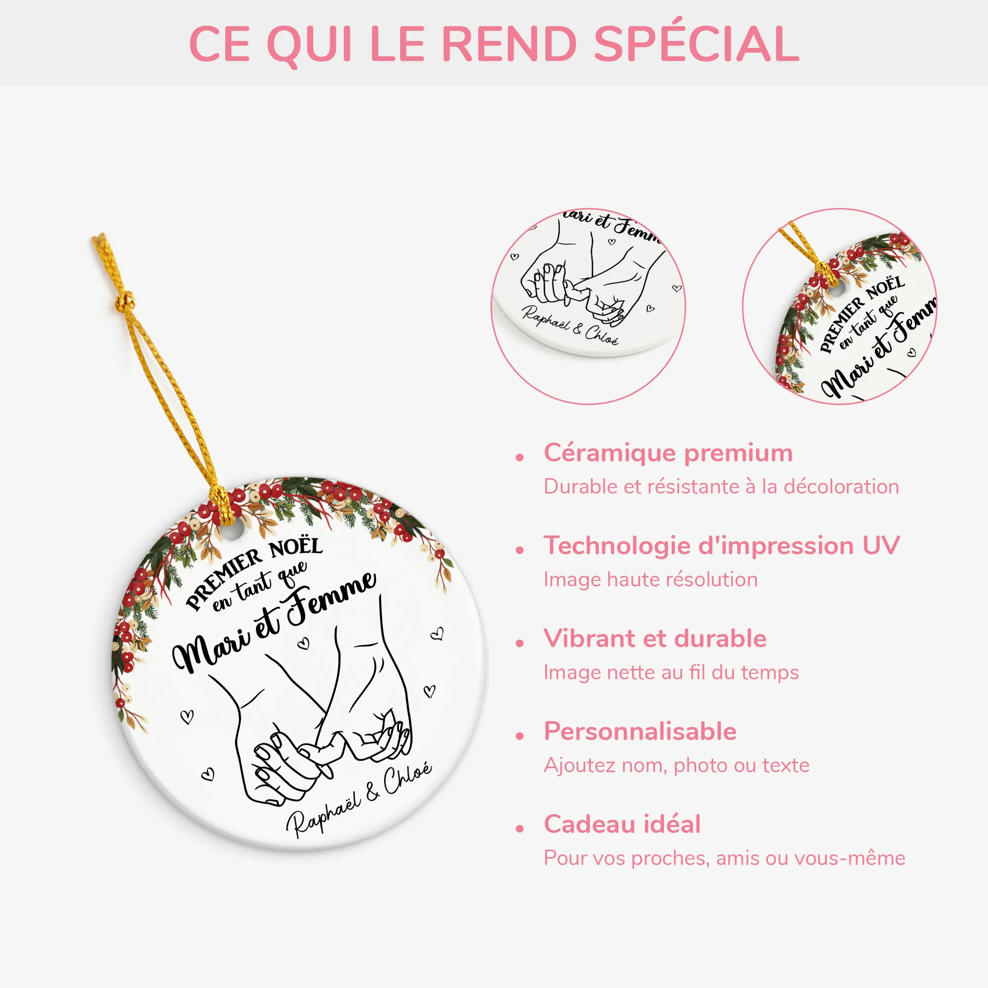 Ornement Céramique Personnalisé - Premier Noël En Tant Que Mari Et Femme - Image 4