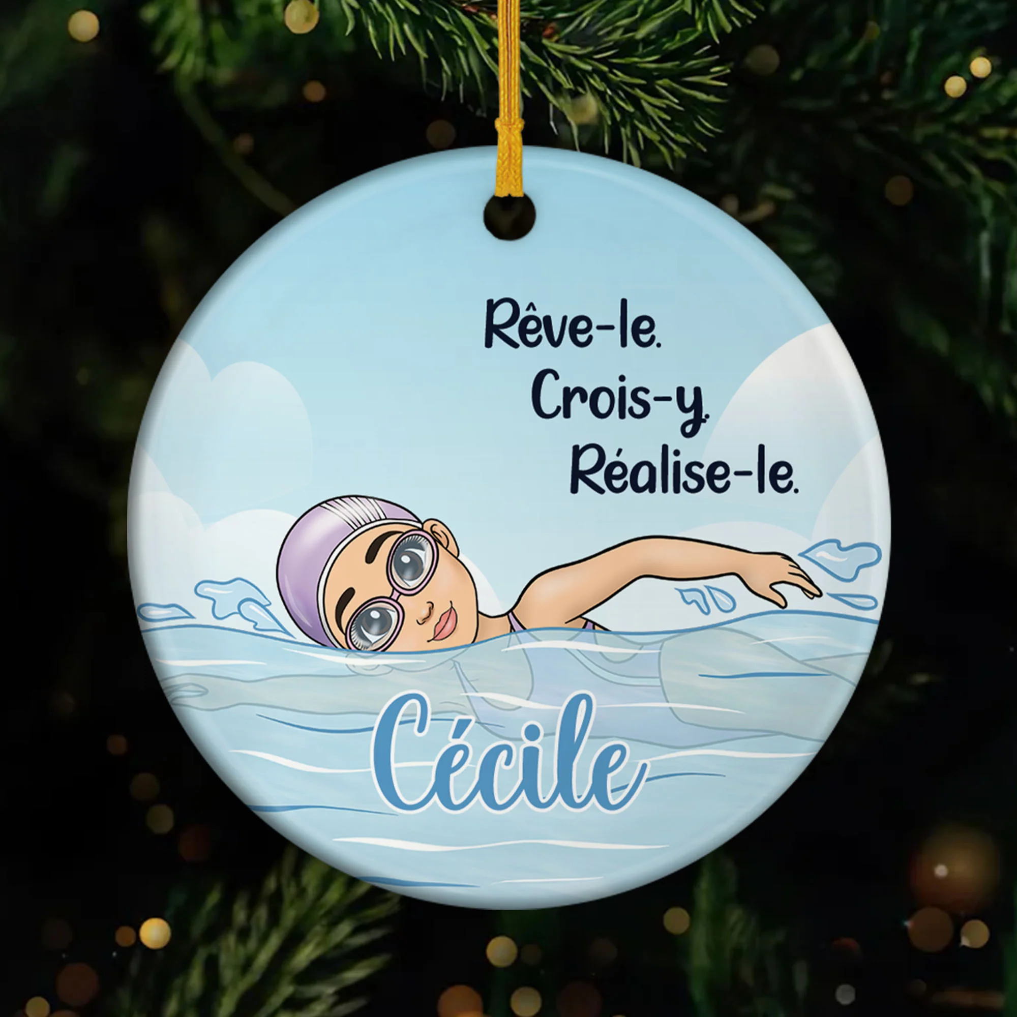 Ornement Céramique Personnalisé Sport Pour Femme - Rêver De Nager