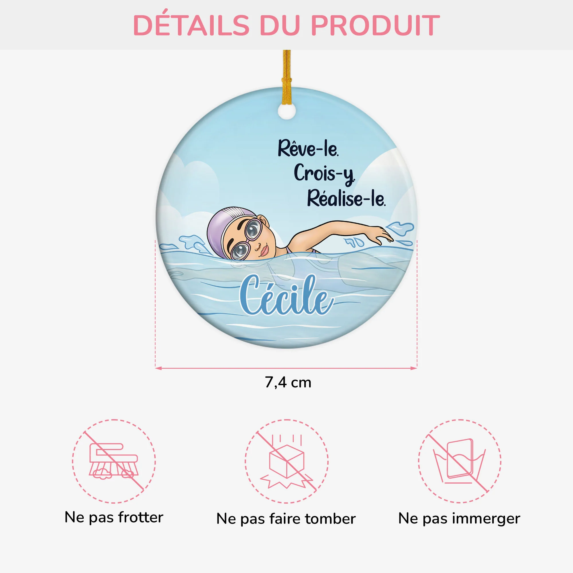 Ornement Céramique Personnalisé Sport Pour Femme - Rêver De Nager - Image 3