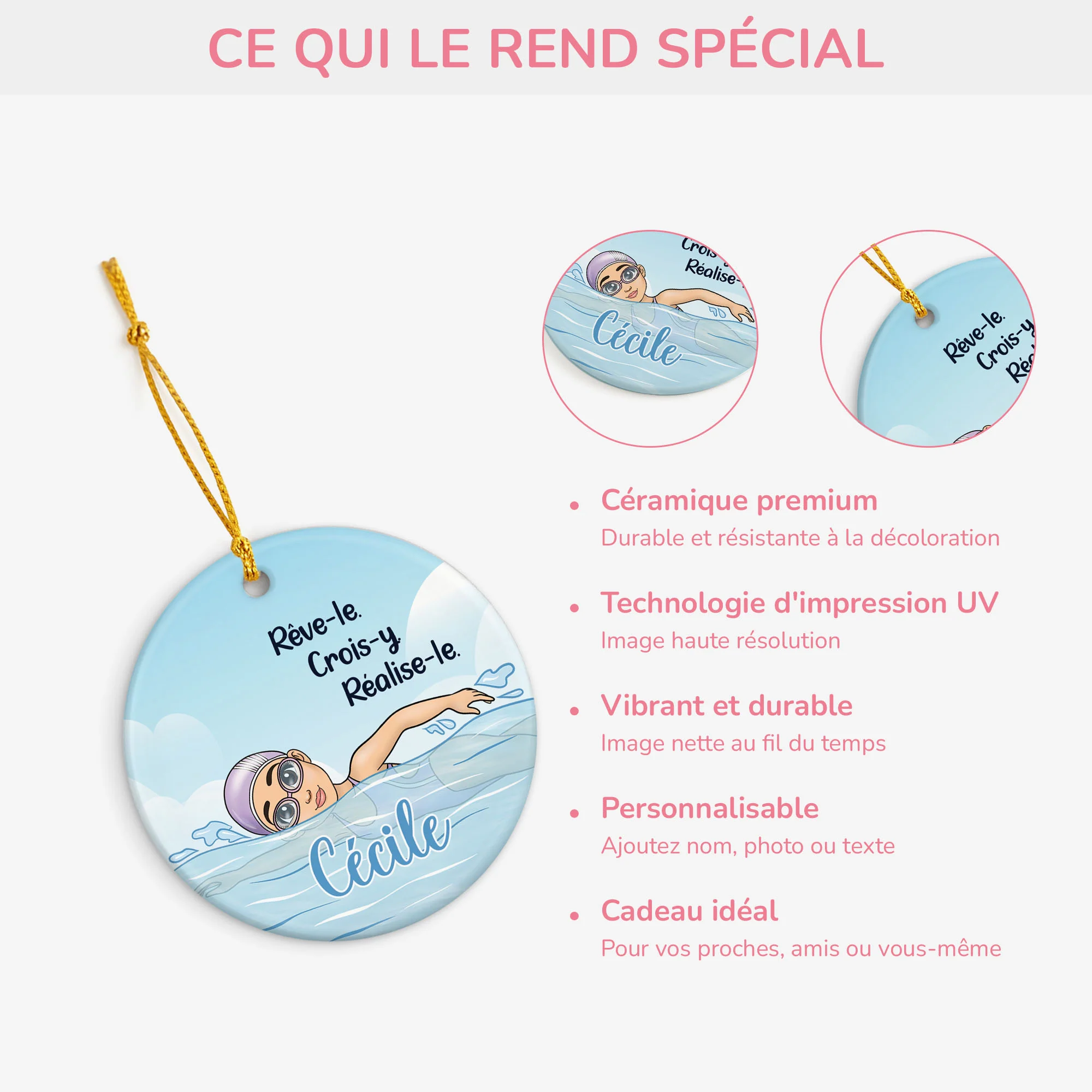 Ornement Céramique Personnalisé Sport Pour Femme - Rêver De Nager - Image 4