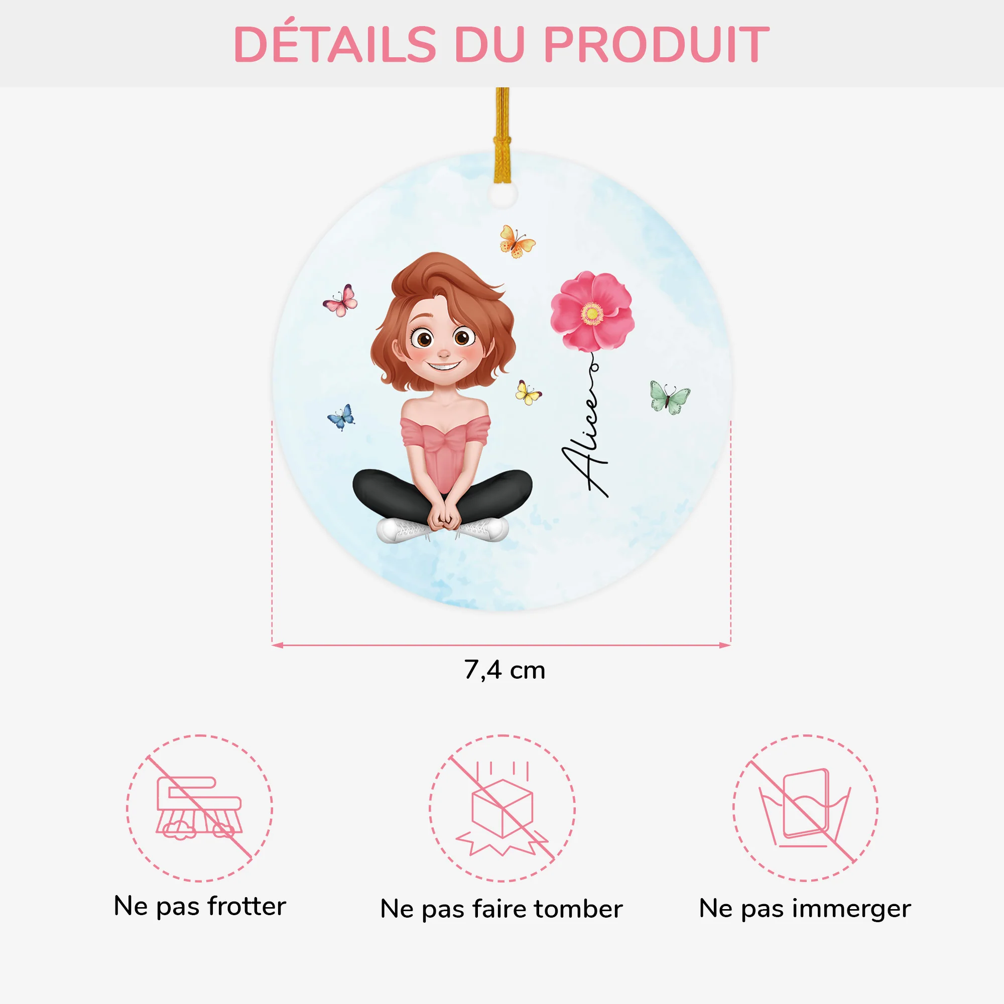 Ornement Céramique Pour Femme Avec Fleur Personnalisé - Image 3