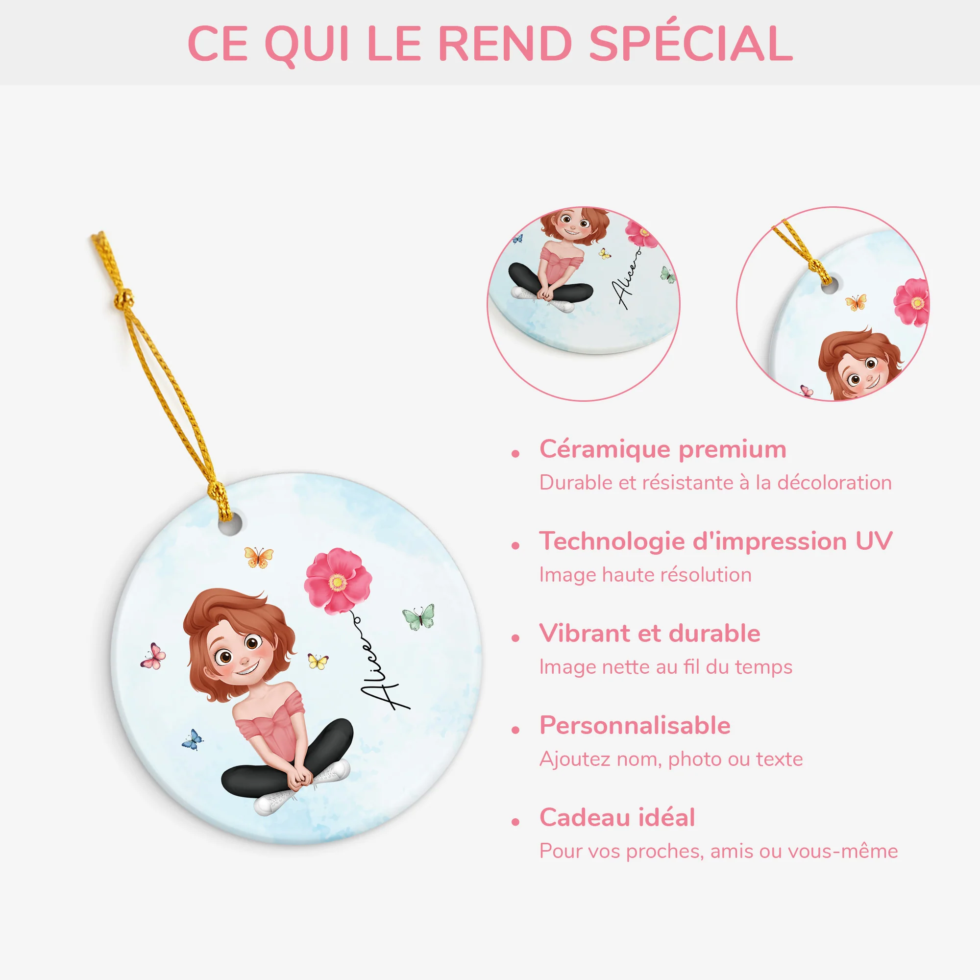 Ornement Céramique Pour Femme Avec Fleur Personnalisé - Image 4