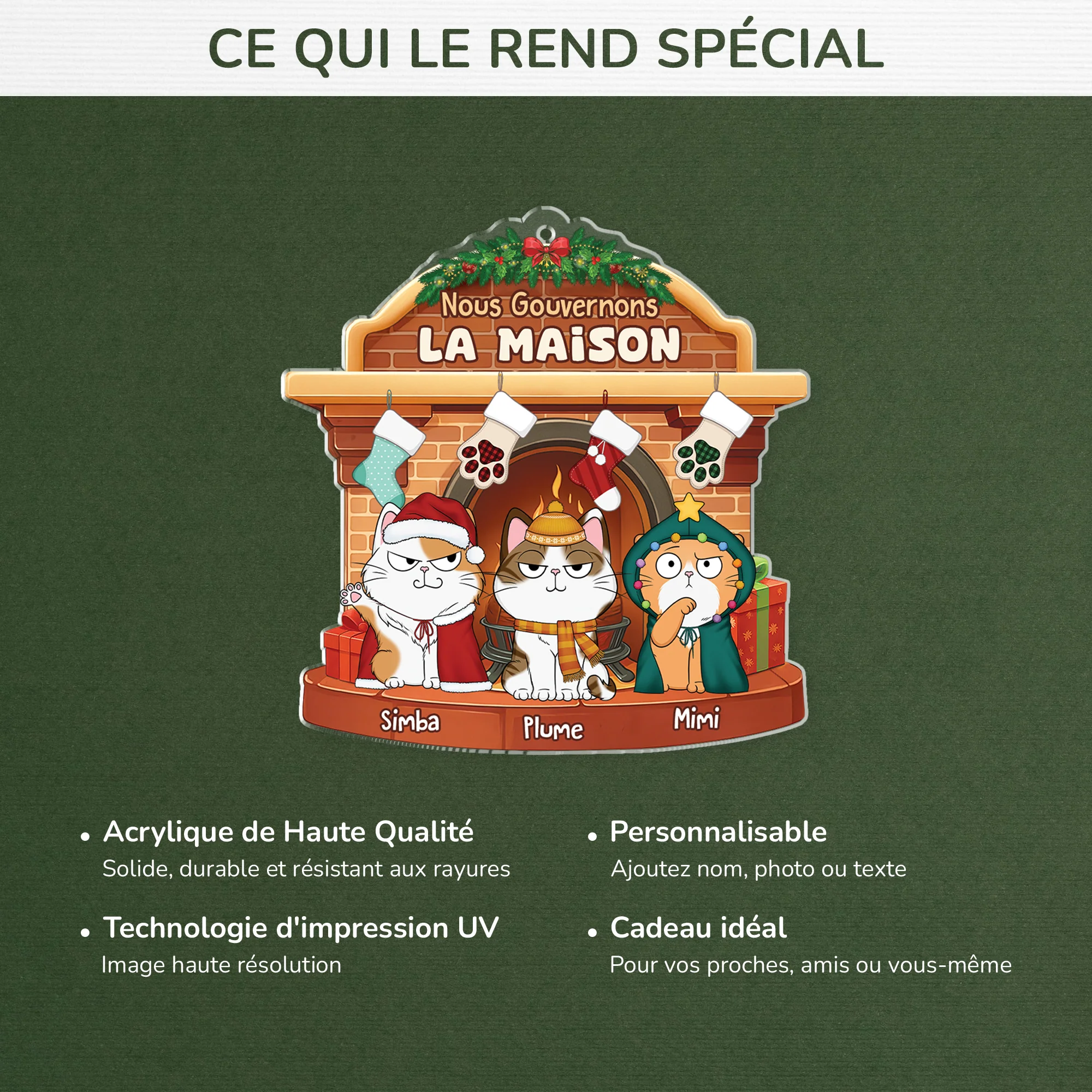 Ornement de Noël Personnalisé Chat Acrylique - Nous Gouvernons la Maison - Image 4