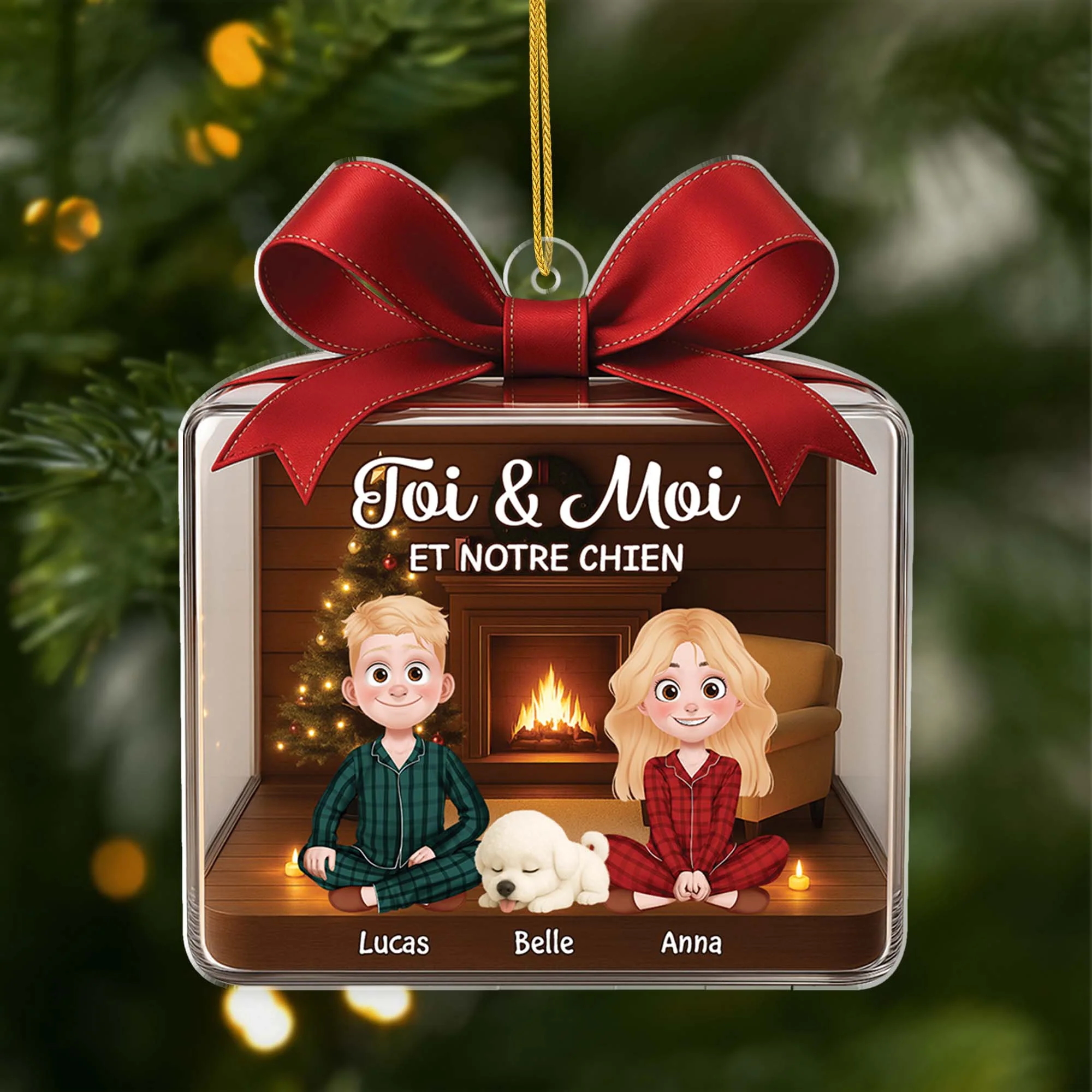 Ornement De Noël Acrylique Personnalisé Couple - Toi Moi Et Le Chien