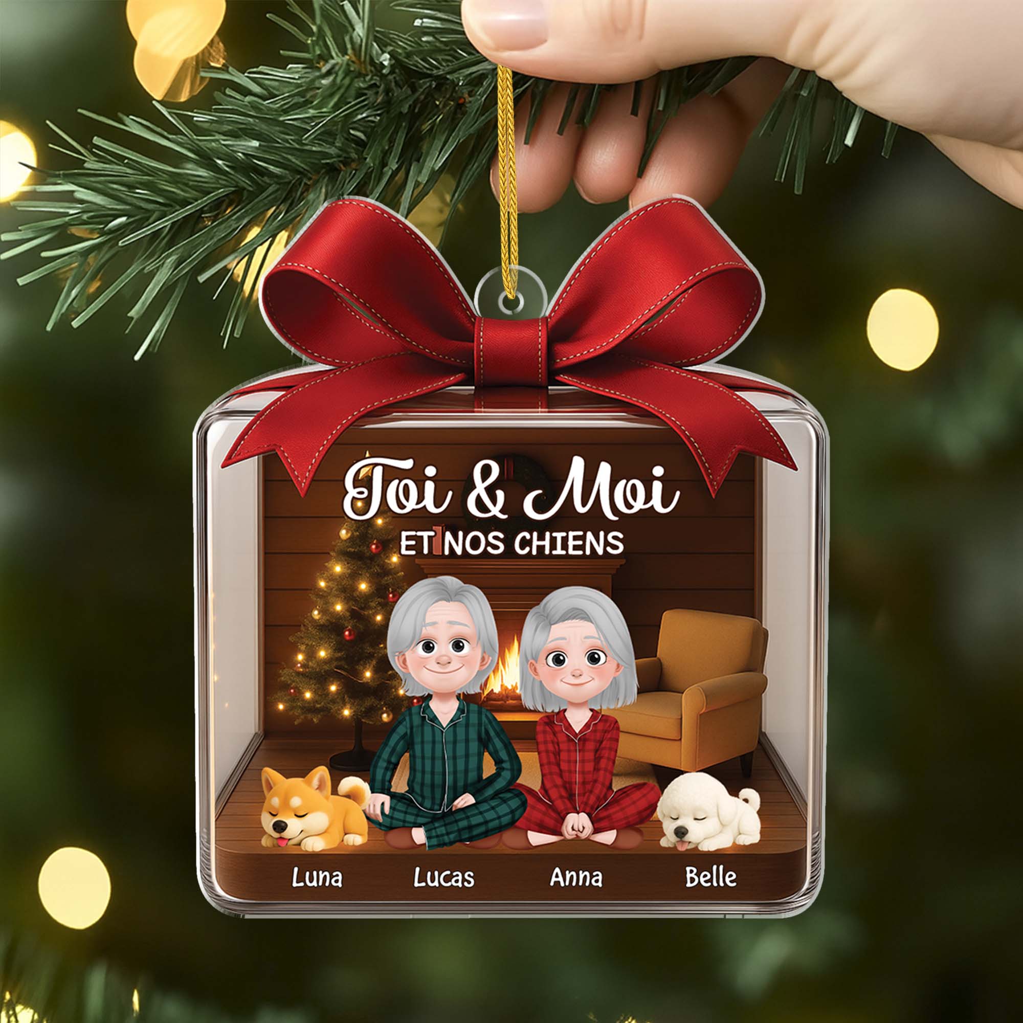 Ornement De Noël Acrylique Personnalisé Couple - Toi Moi Et Le Chien - Image 2