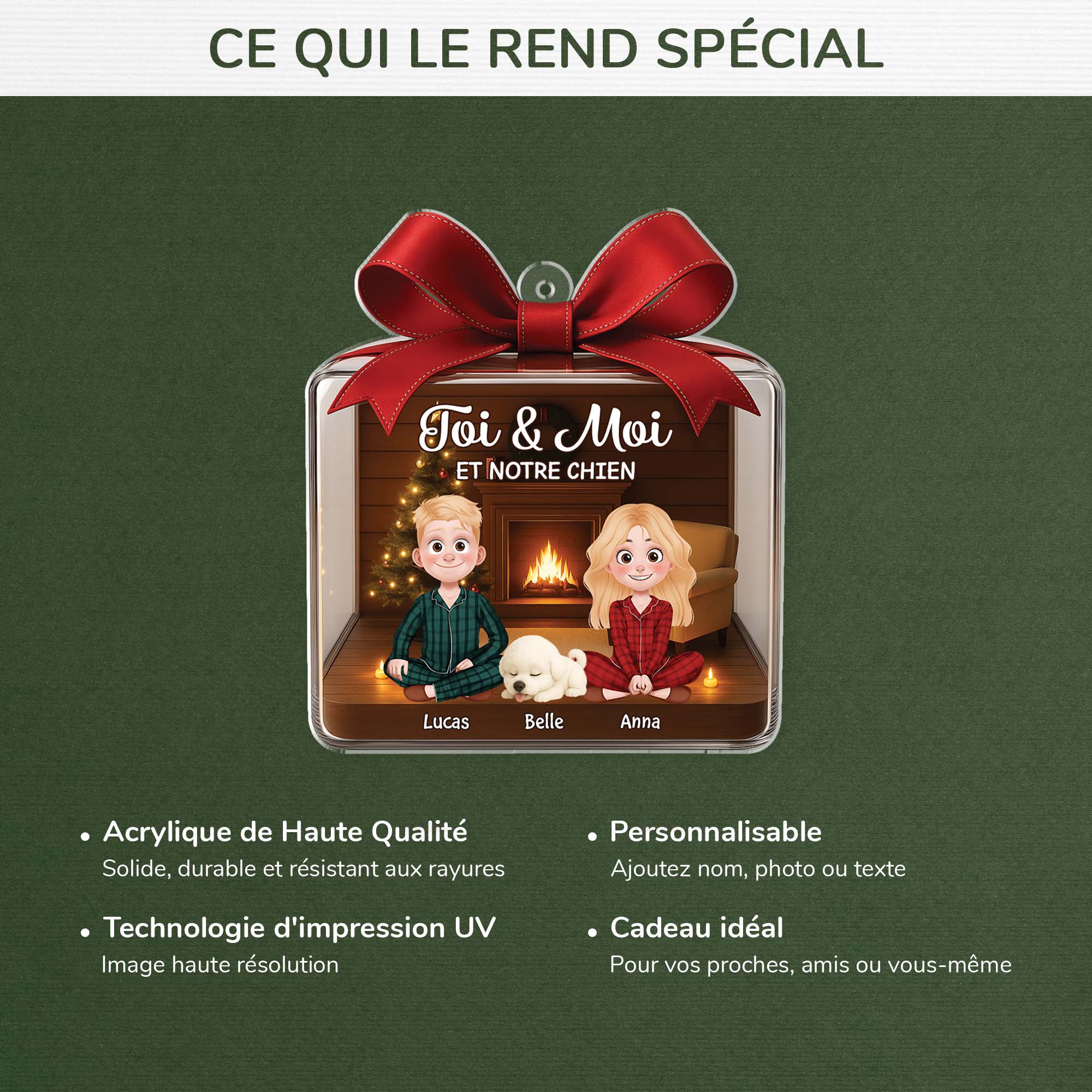 Ornement De Noël Acrylique Personnalisé Couple - Toi Moi Et Le Chien - Image 4