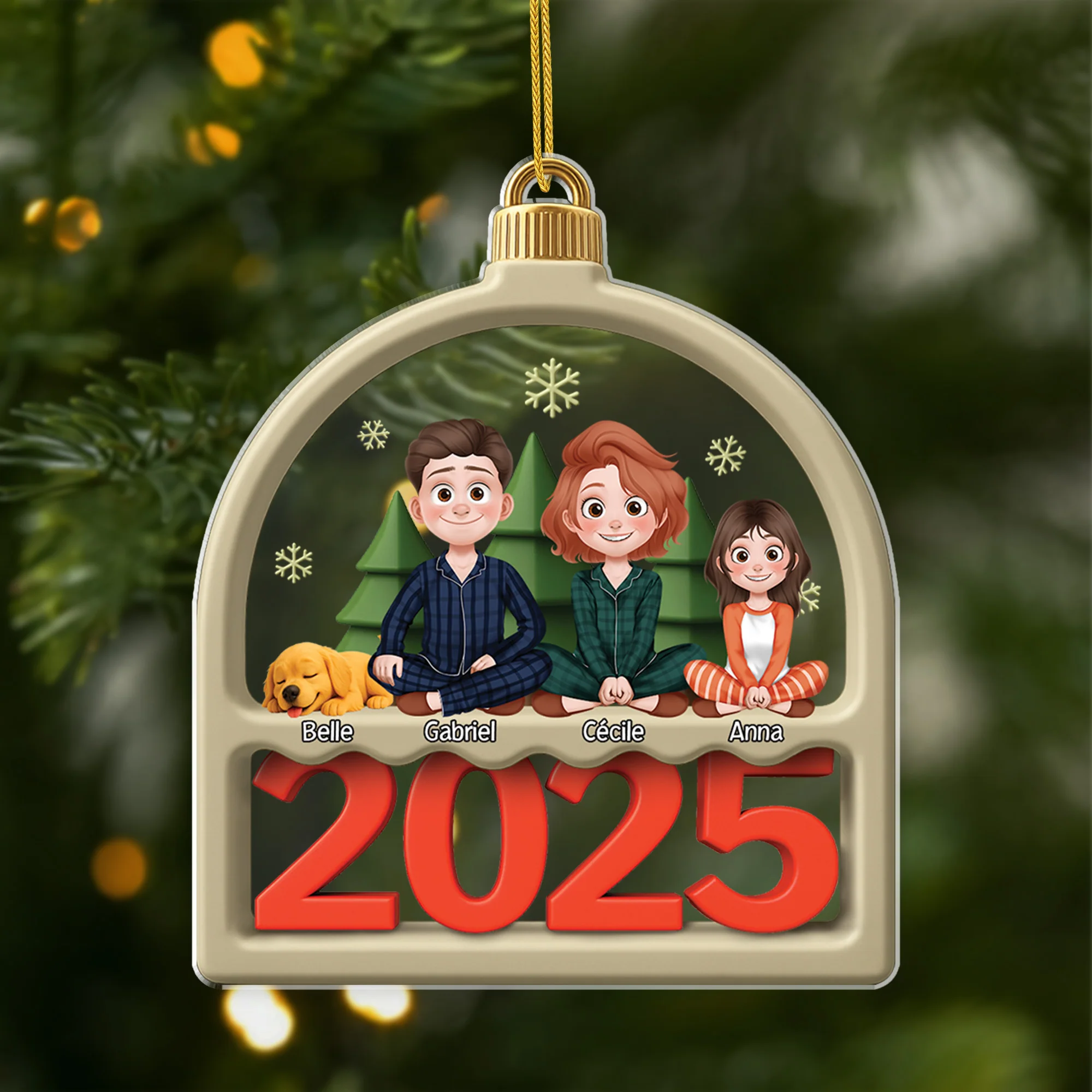 Ornement De Noël Acrylique Personnalisé - Famille Avec Chien Ou Chat
