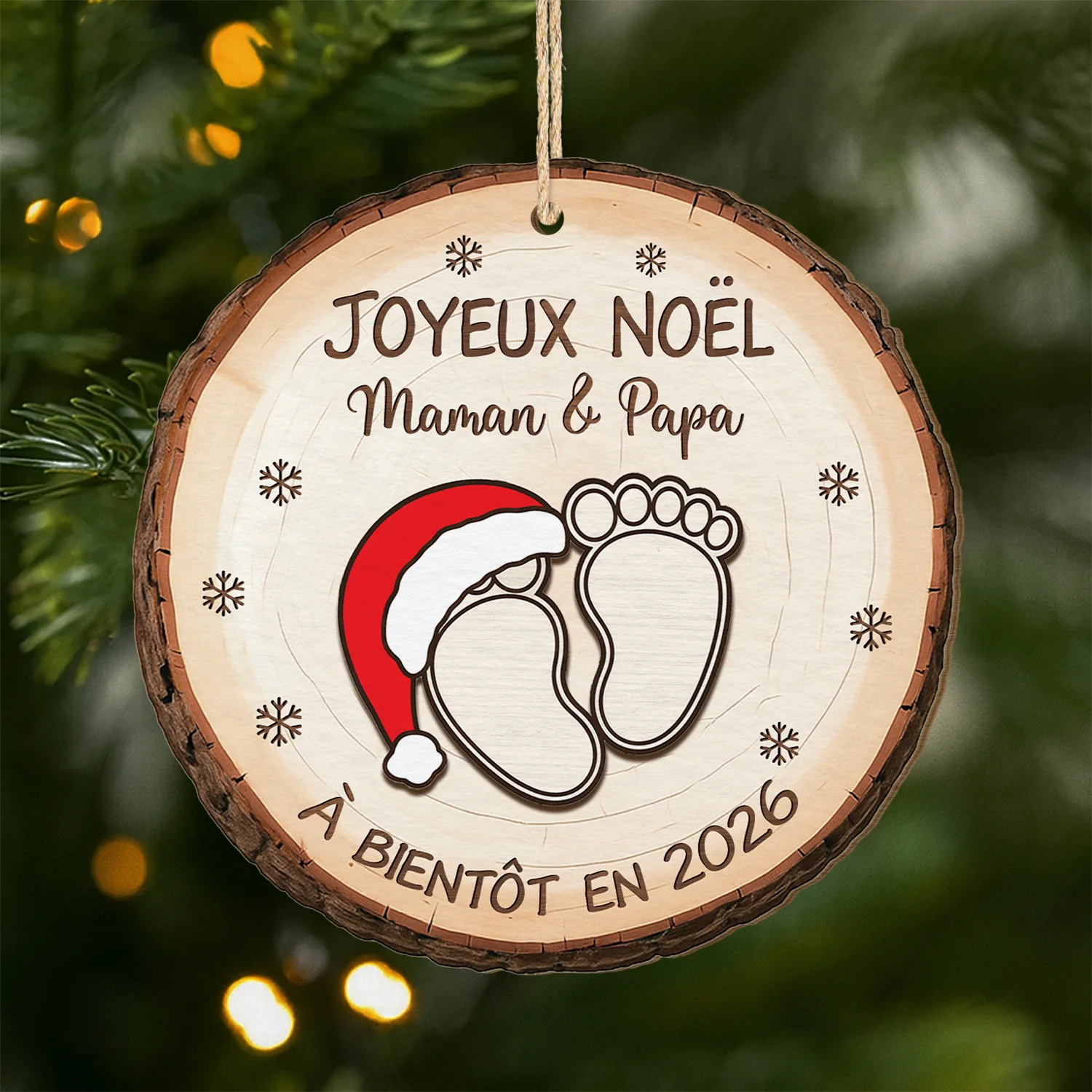 Ornement De Noël En Bois À 1 Couche Personnalisé Avec Photo - Joyeux Noël Futur Papa Future Maman
