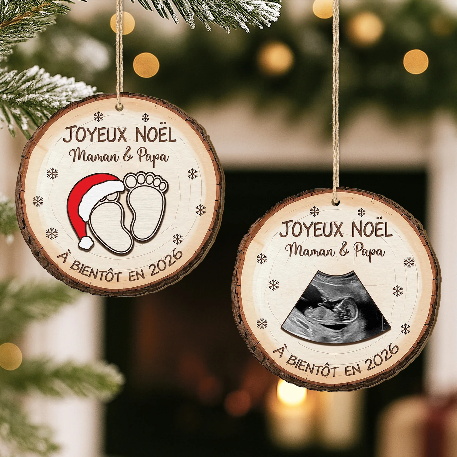 Ornement De Noël En Bois À 1 Couche Personnalisé Avec Photo - Joyeux Noël Futur Papa Future Maman - Image 2
