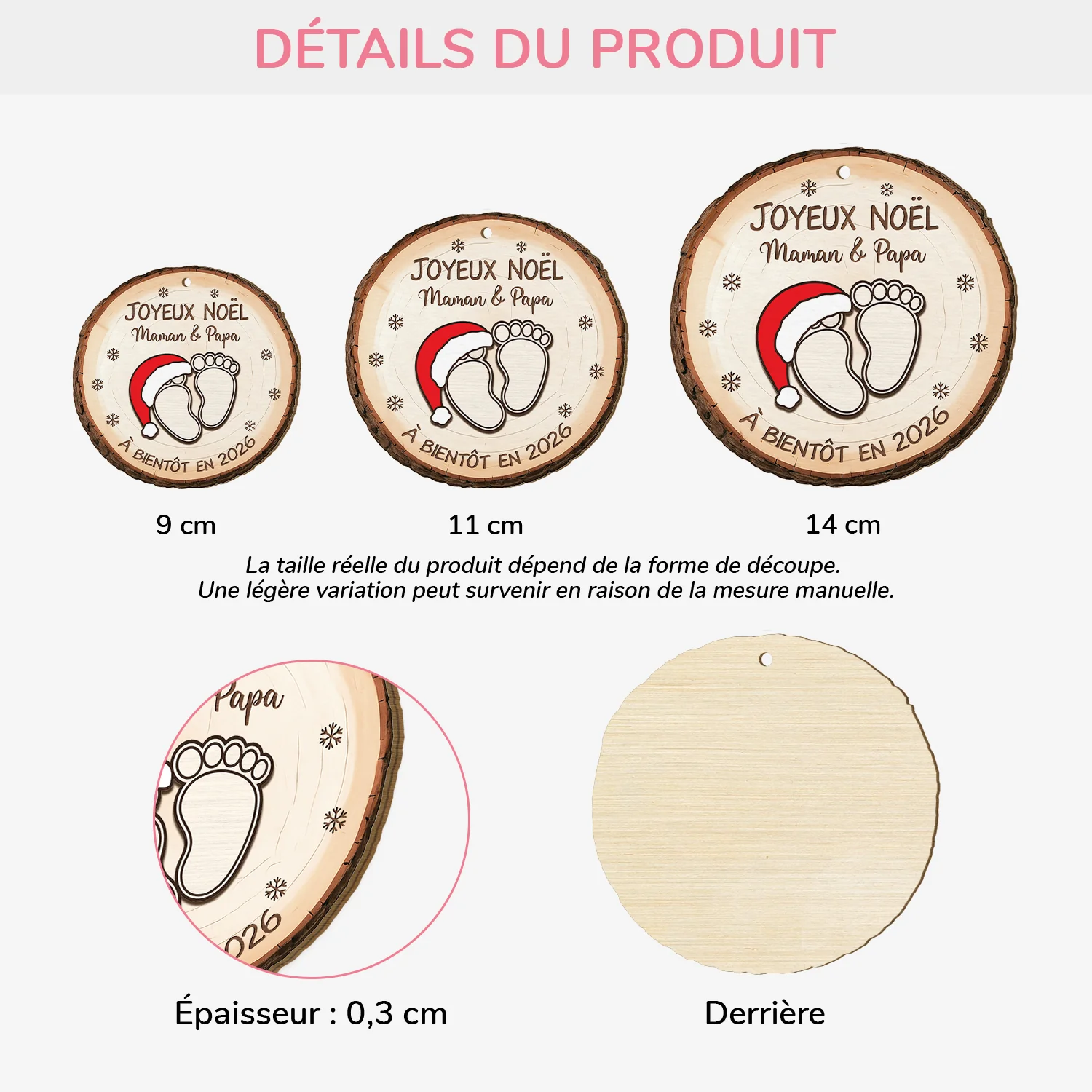 Ornement De Noël En Bois À 1 Couche Personnalisé Avec Photo - Joyeux Noël Futur Papa Future Maman - Image 3
