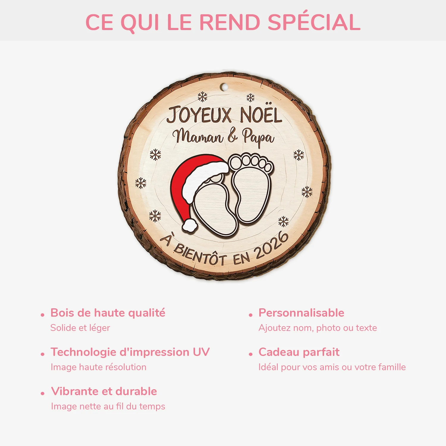Ornement De Noël En Bois À 1 Couche Personnalisé Avec Photo - Joyeux Noël Futur Papa Future Maman - Image 4