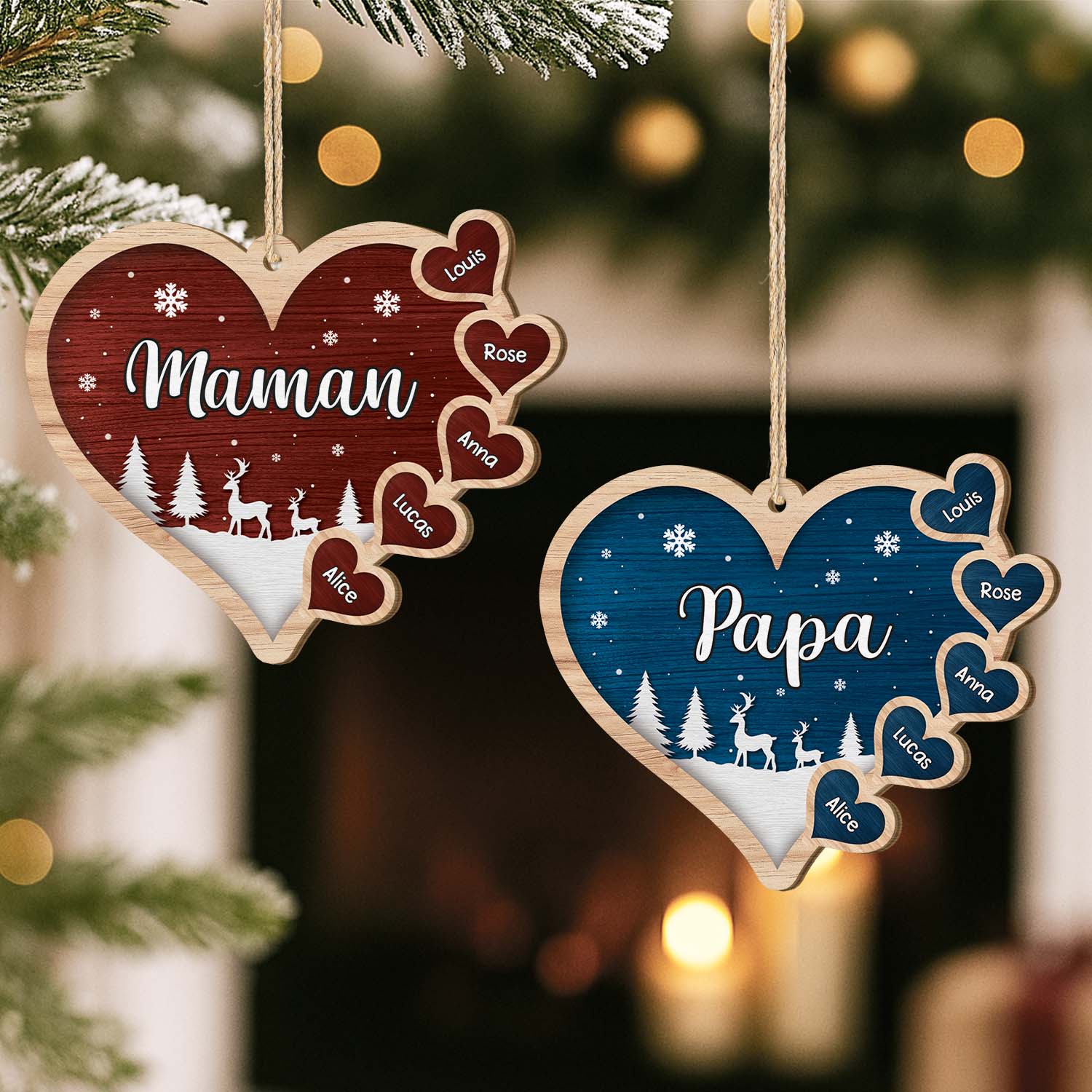 Ornement De Noël En Bois À 1 Couche Personnalisé - Coeur De Maman/Papa - Image 2