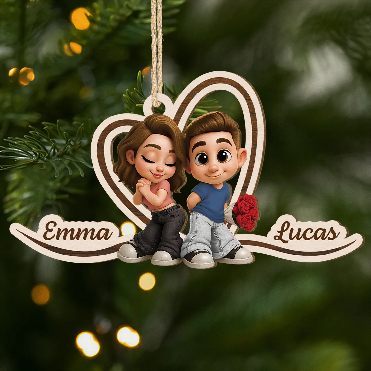 Ornement De Noël En Bois À 1 Couche Personnalisé - Couple Y2K