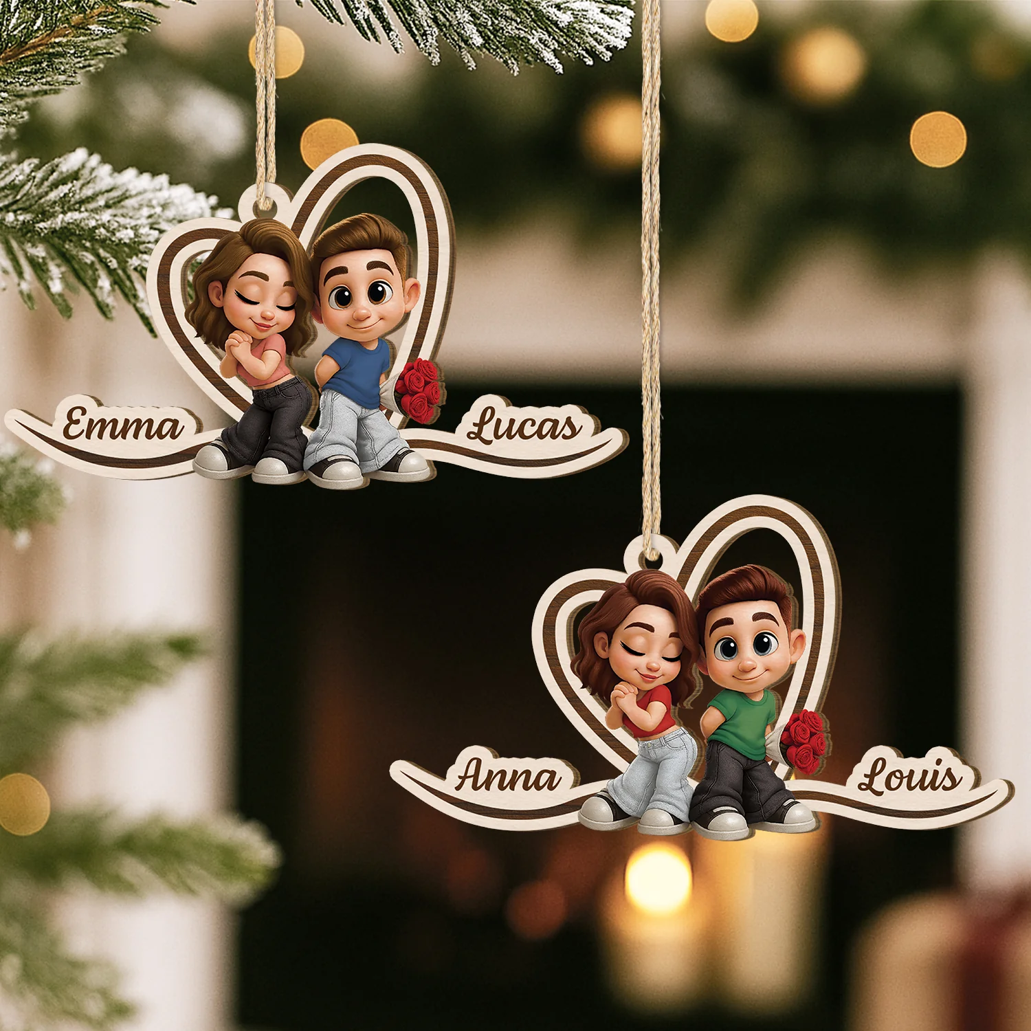 Ornement De Noël En Bois À 1 Couche Personnalisé - Couple Y2K - Image 2