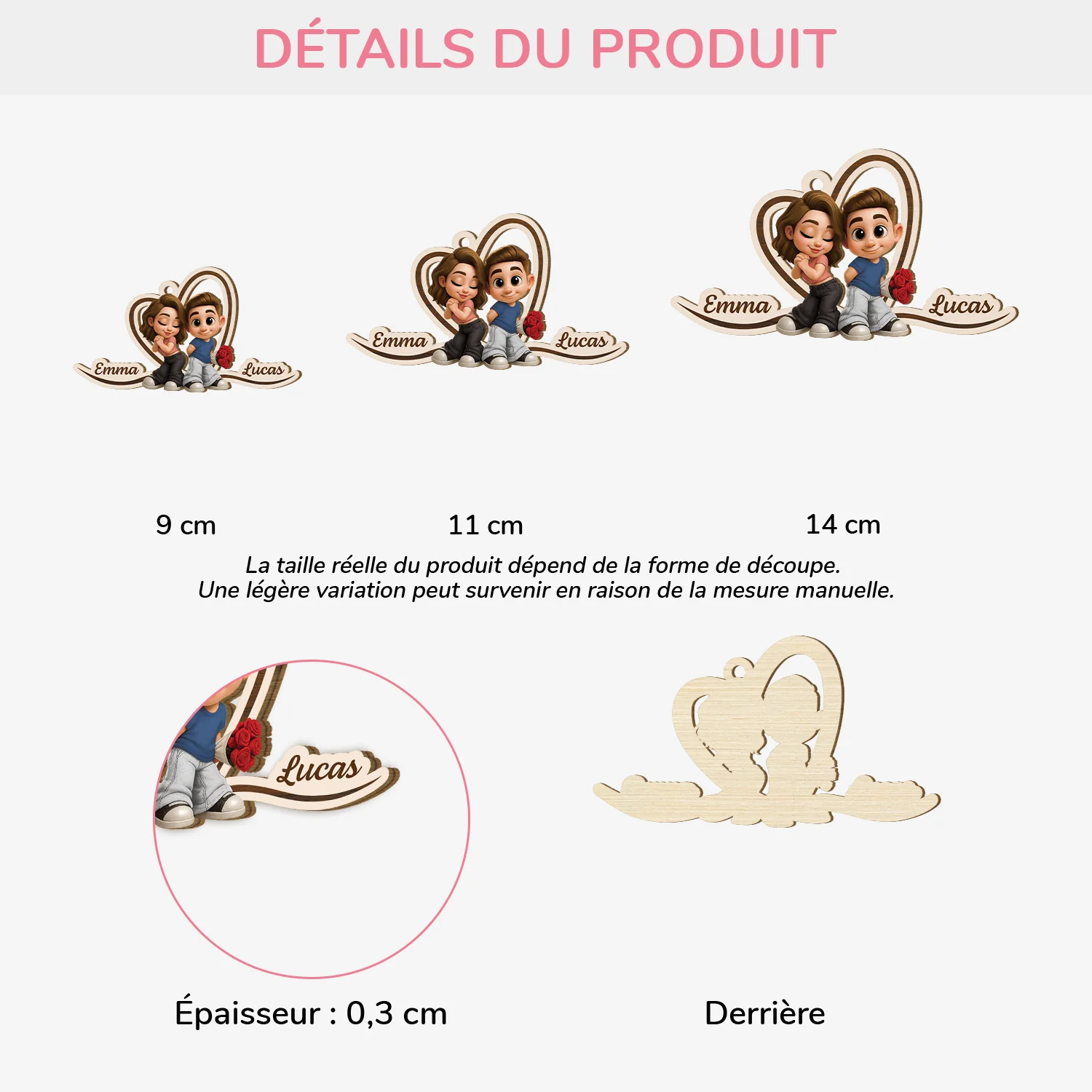 Ornement De Noël En Bois À 1 Couche Personnalisé - Couple Y2K - Image 3