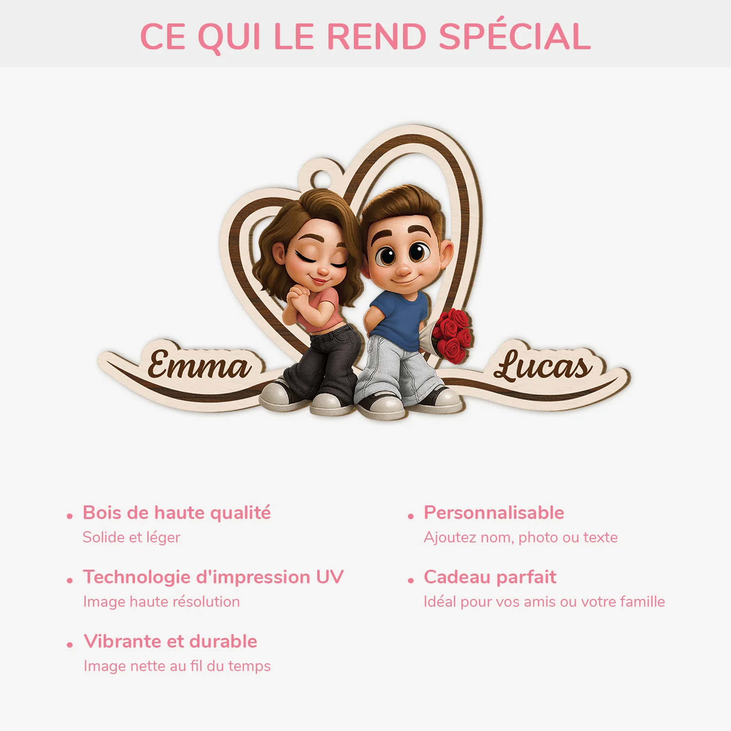 Ornement De Noël En Bois À 1 Couche Personnalisé - Couple Y2K - Image 4