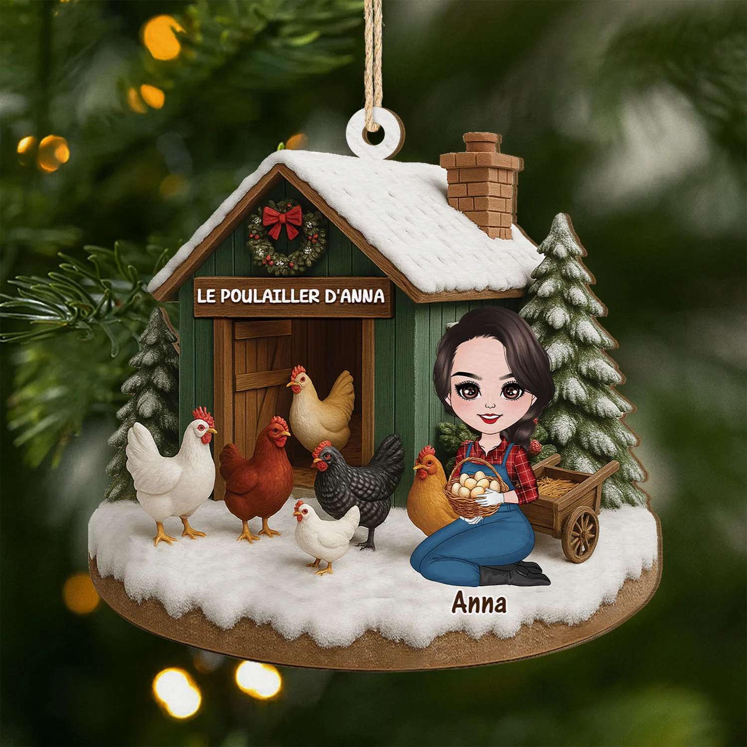 Ornement De Noël En Bois À 1 Couche Personnalisé - Le Poulailler