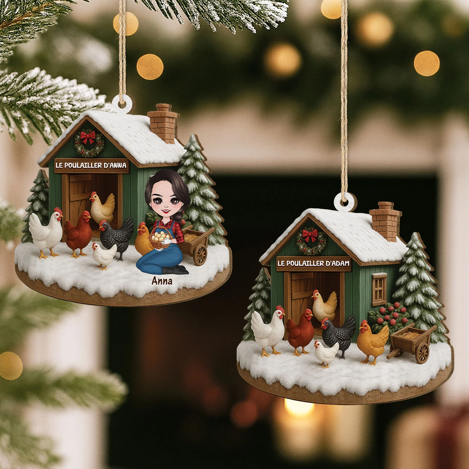 Ornement De Noël En Bois À 1 Couche Personnalisé - Le Poulailler - Image 2