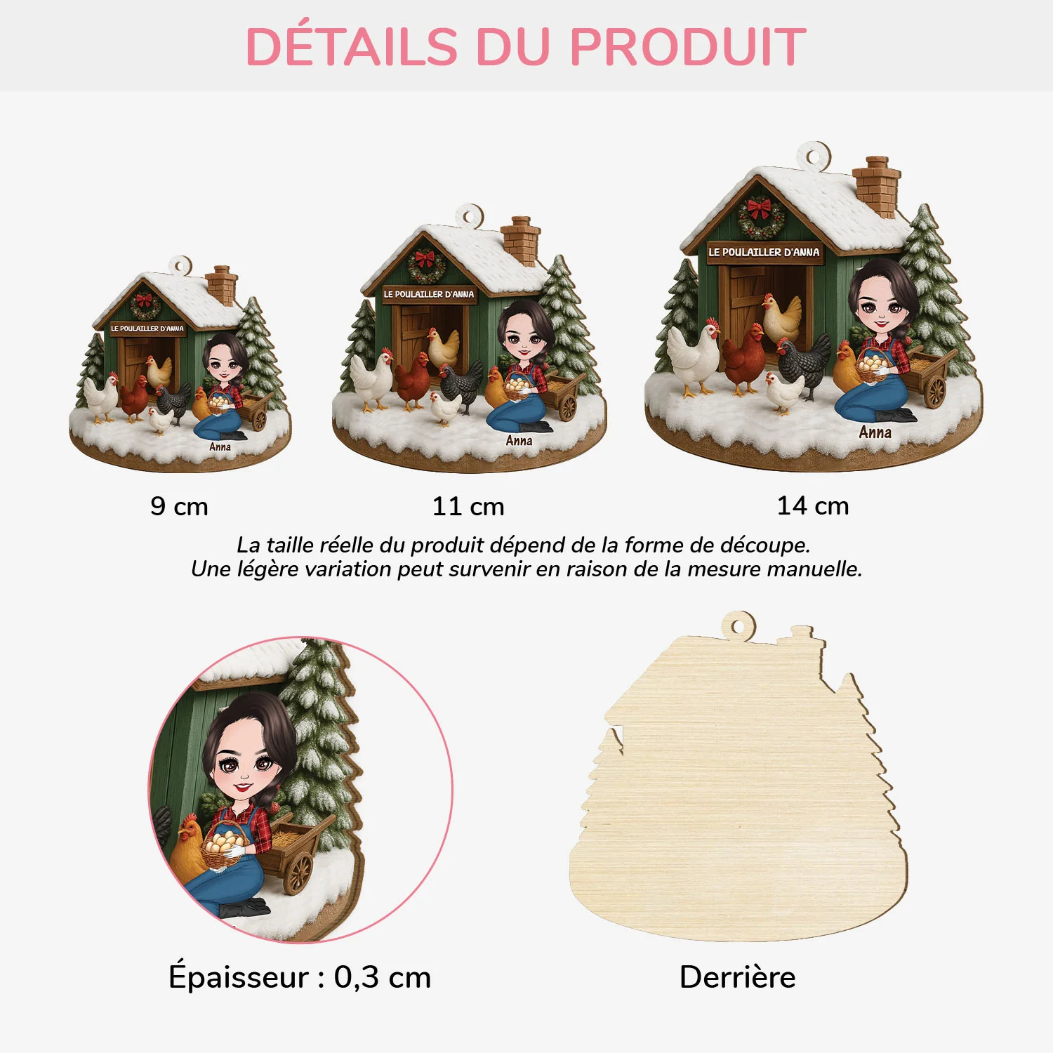 Ornement De Noël En Bois À 1 Couche Personnalisé - Le Poulailler - Image 3