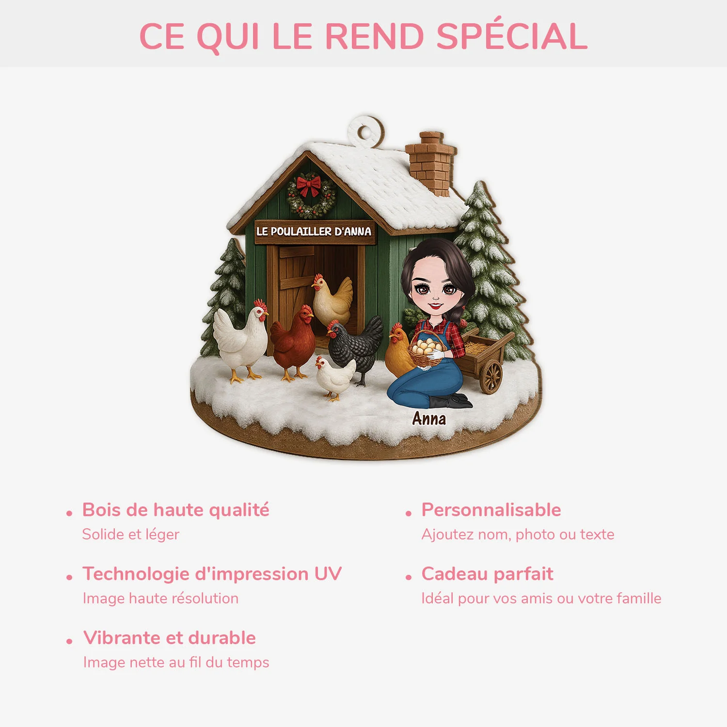 Ornement De Noël En Bois À 1 Couche Personnalisé - Le Poulailler - Image 4