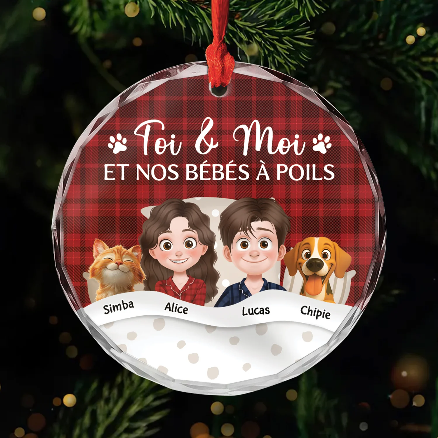 Ornement De Noël En Verre Personnalisé Avec Chat/Chien - Toi Moi Et Bébés À Poils