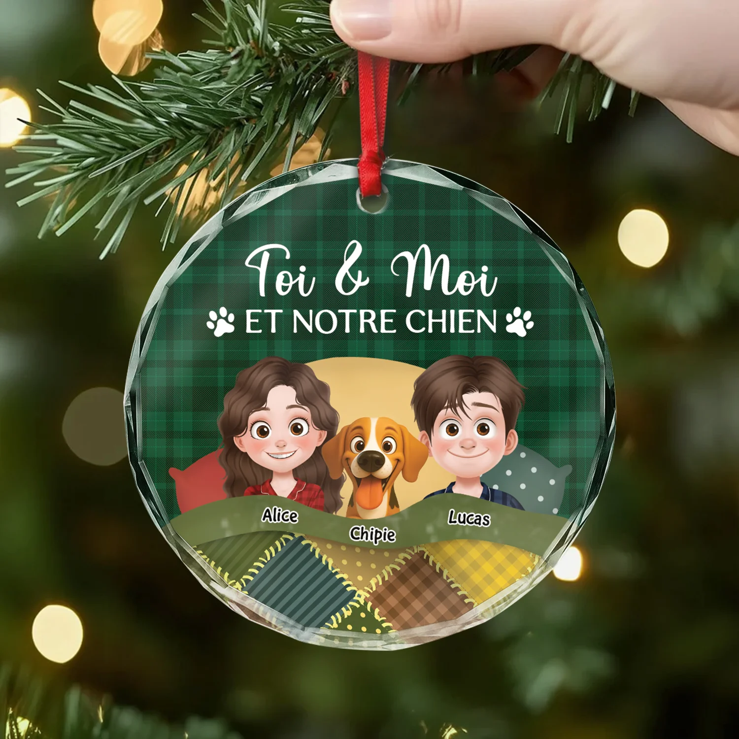 Ornement De Noël En Verre Personnalisé Avec Chat/Chien - Toi Moi Et Bébés À Poils - Image 2