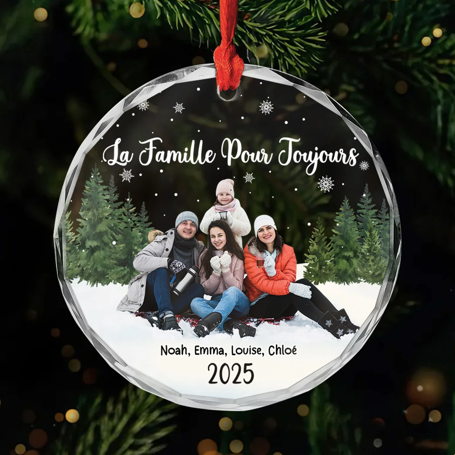 Ornement De Noël En Verre Personnalisé - Famille Pour Toujours Avec Photo