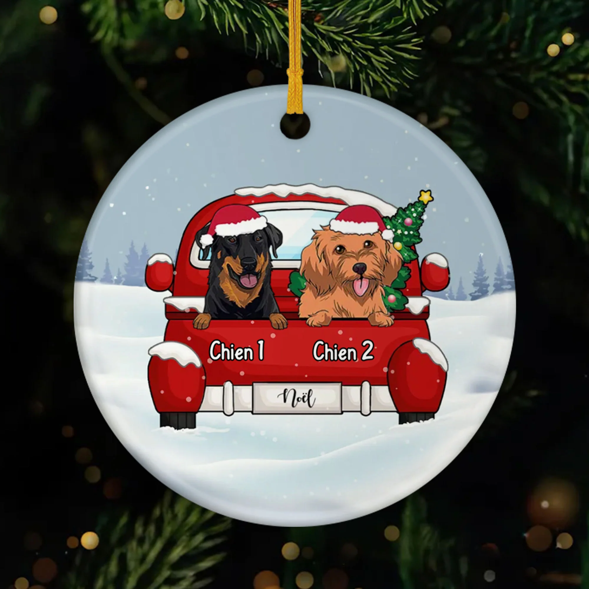 Ornement de Noël Chiens en Voiture Personnalisé