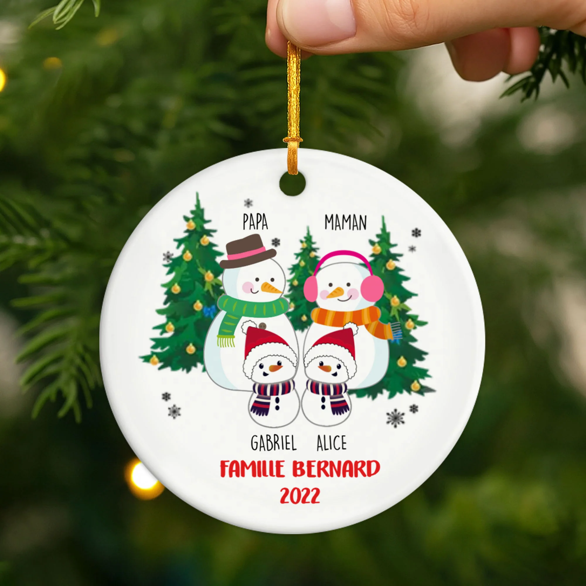 Ornement de Noël Famille Bonhomme de Neige Personnalisé - Image 2