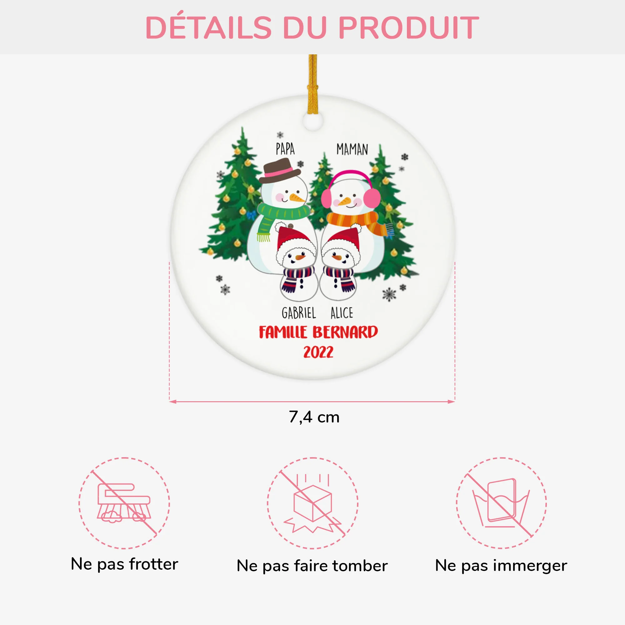 Ornement de Noël Famille Bonhomme de Neige Personnalisé - Image 3