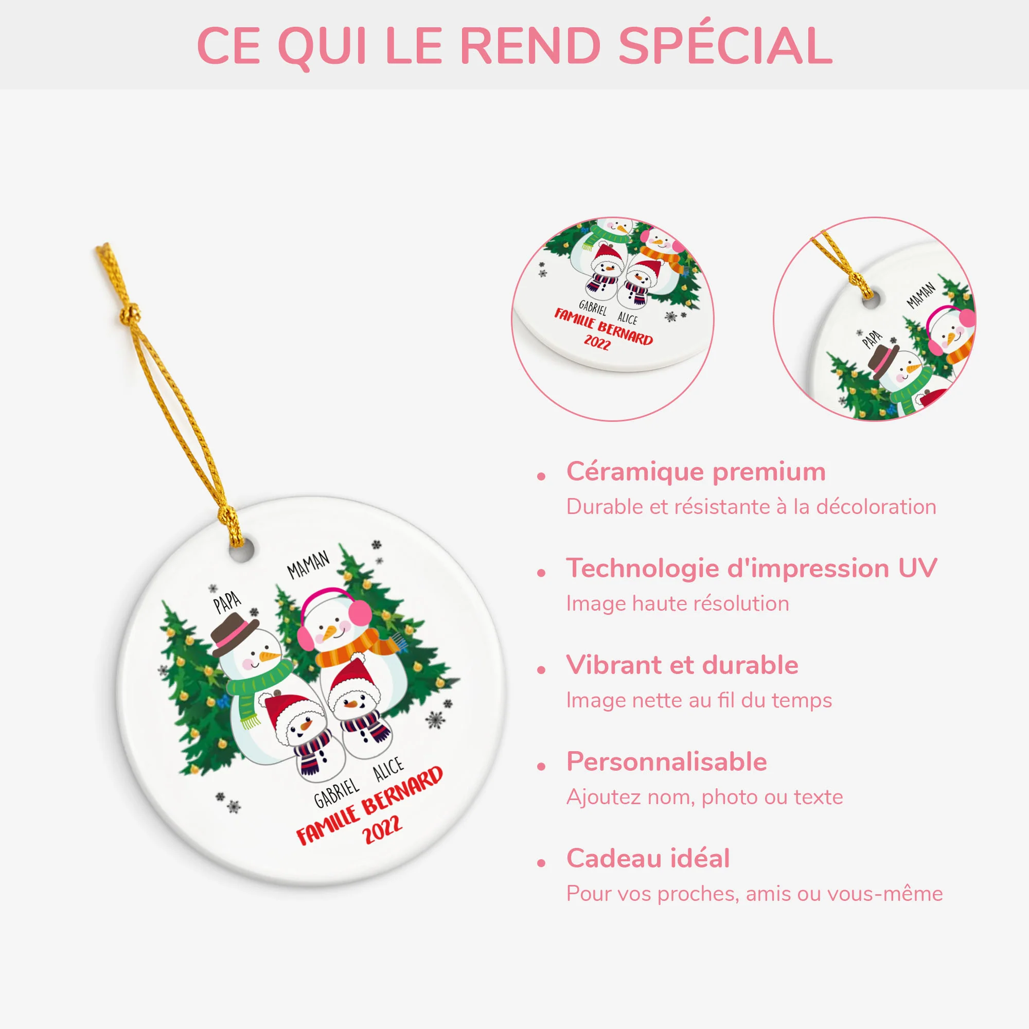 Ornement de Noël Famille Bonhomme de Neige Personnalisé - Image 4