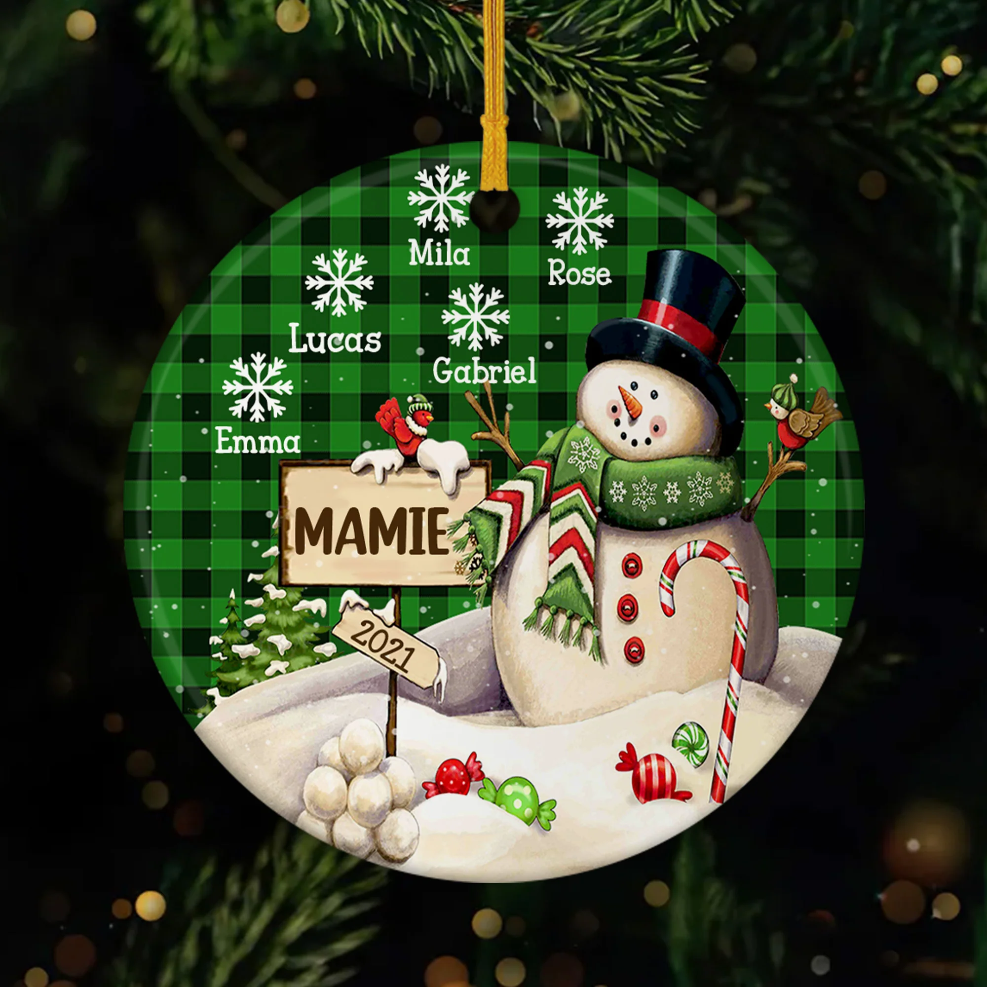 Ornement de Noël Maman Mamie Bonhomme de Neige Personnalisé