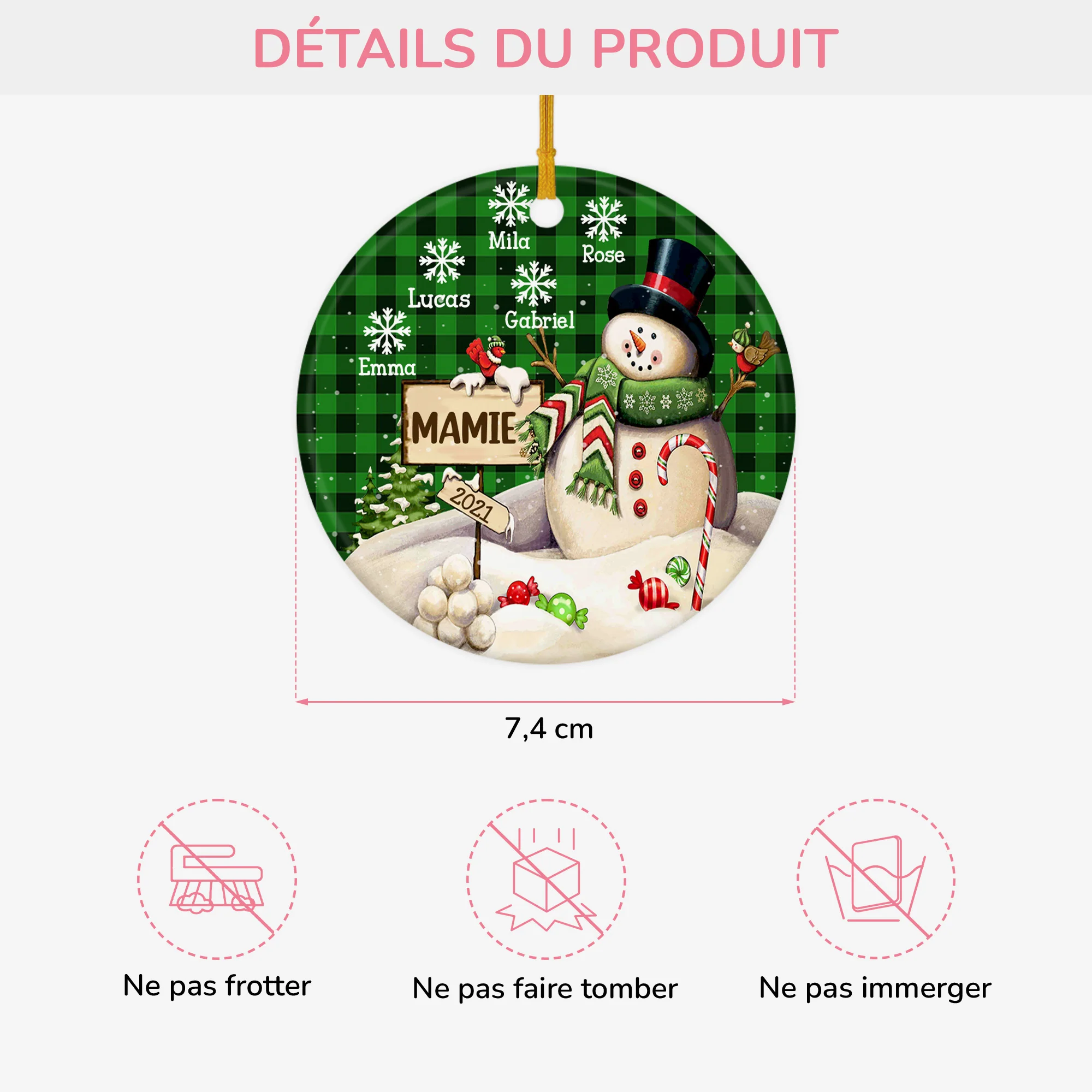 Ornement de Noël Maman Mamie Bonhomme de Neige Personnalisé - Image 3