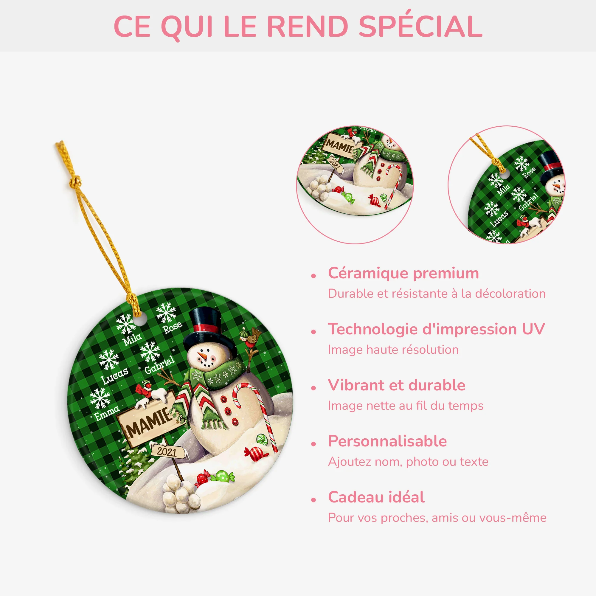 Ornement de Noël Maman Mamie Bonhomme de Neige Personnalisé - Image 4