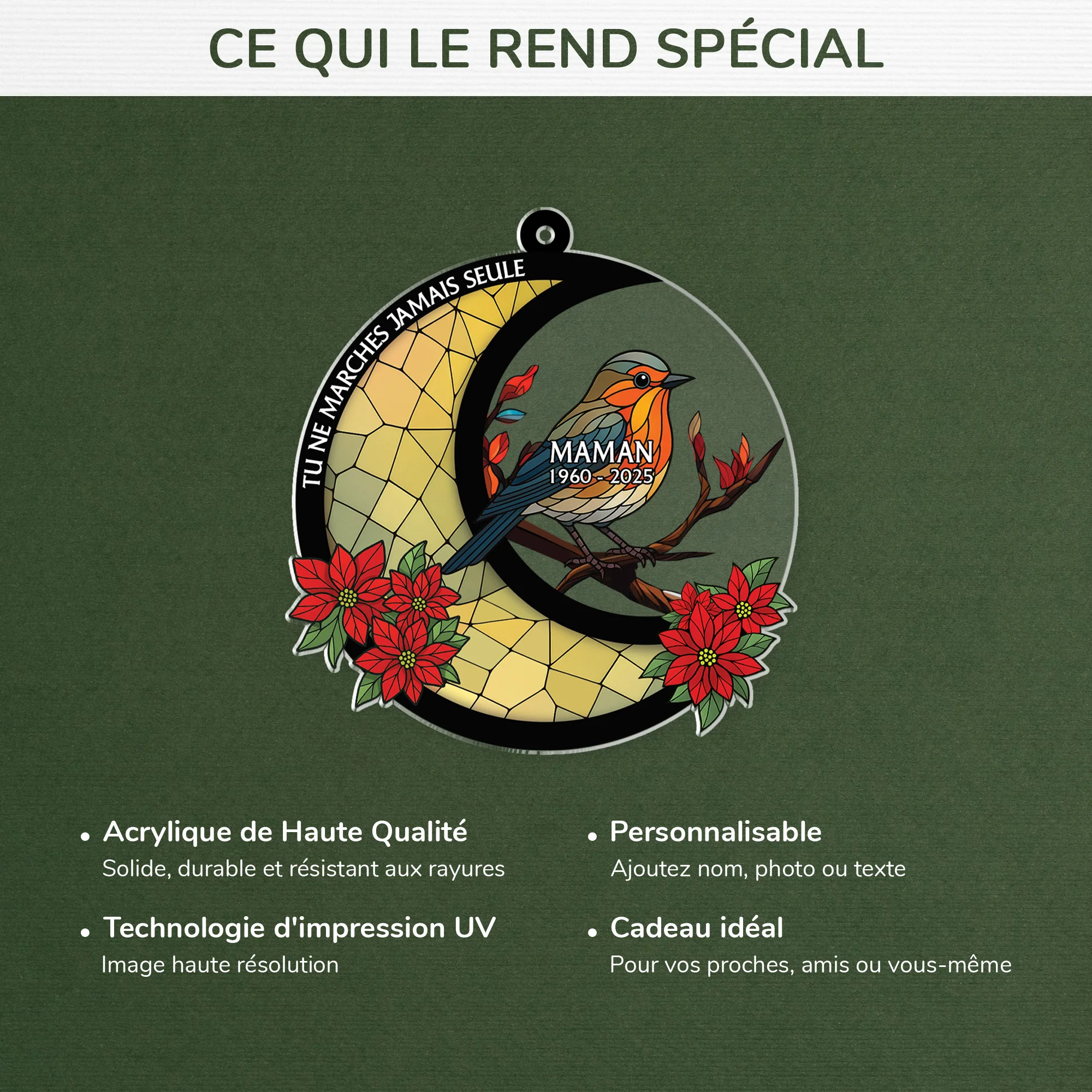 Ornement En Acrylique Maman Commémoratif Personnalisé - Tu Ne Marches Jamais Seule Cardinal Rouge Et La Lune - Image 4