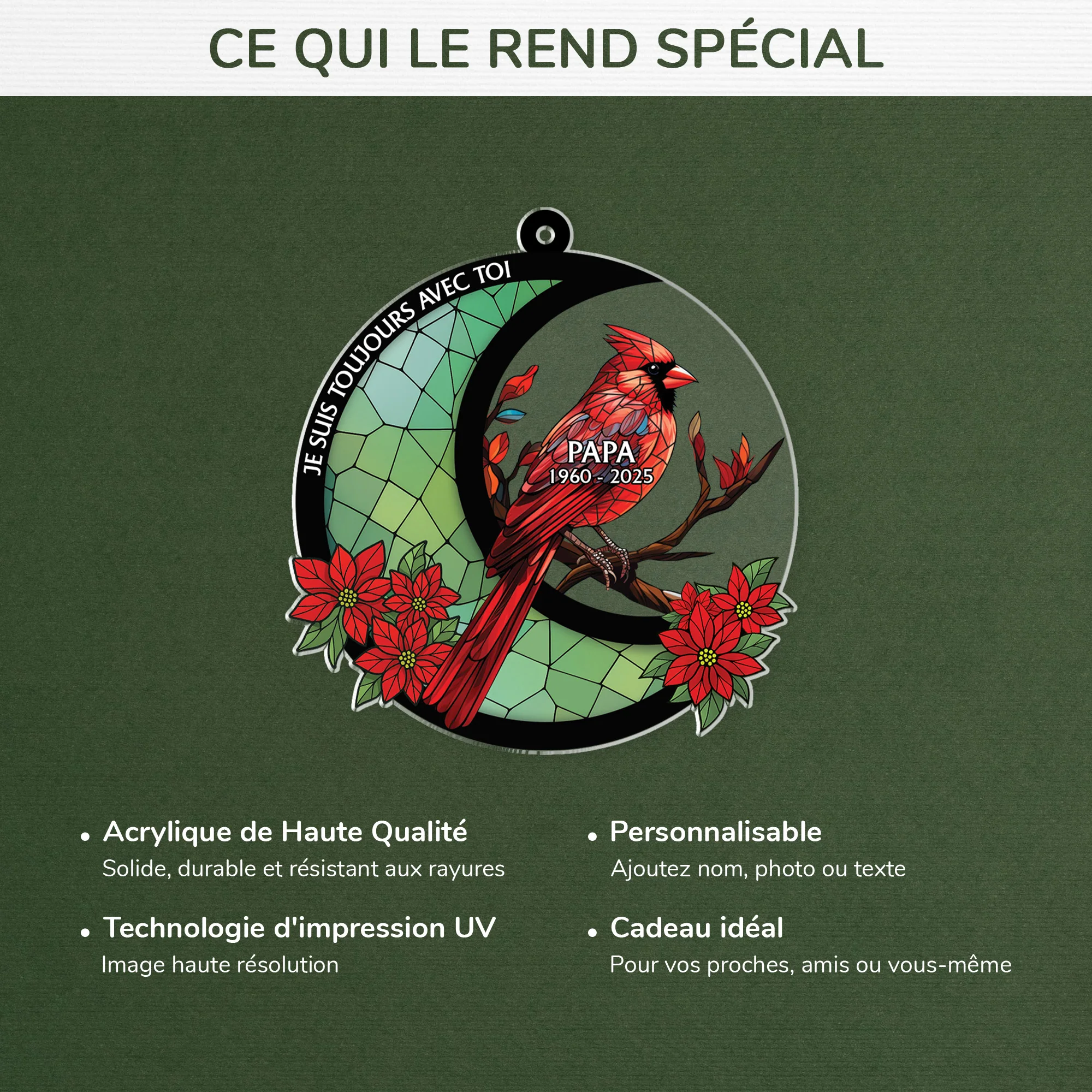 Ornement En Acrylique Papa Commémoratif Personnalisé - Toujours Avec Toi Cardinal Rouge Et La Lune - Image 4