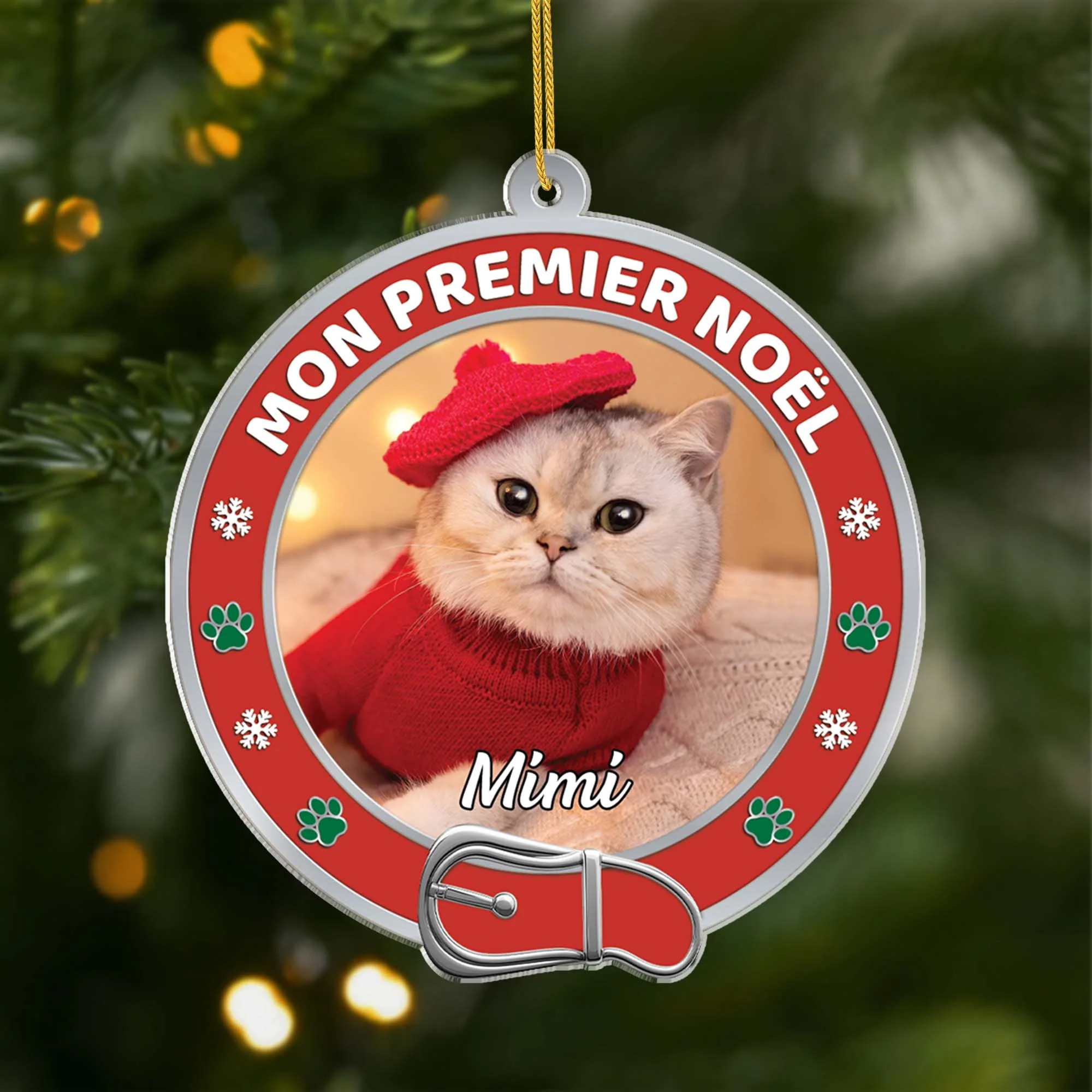 Ornement En Acrylique Personnalisé Avec Chat Et Chien Photo - Premier Noël De Chat