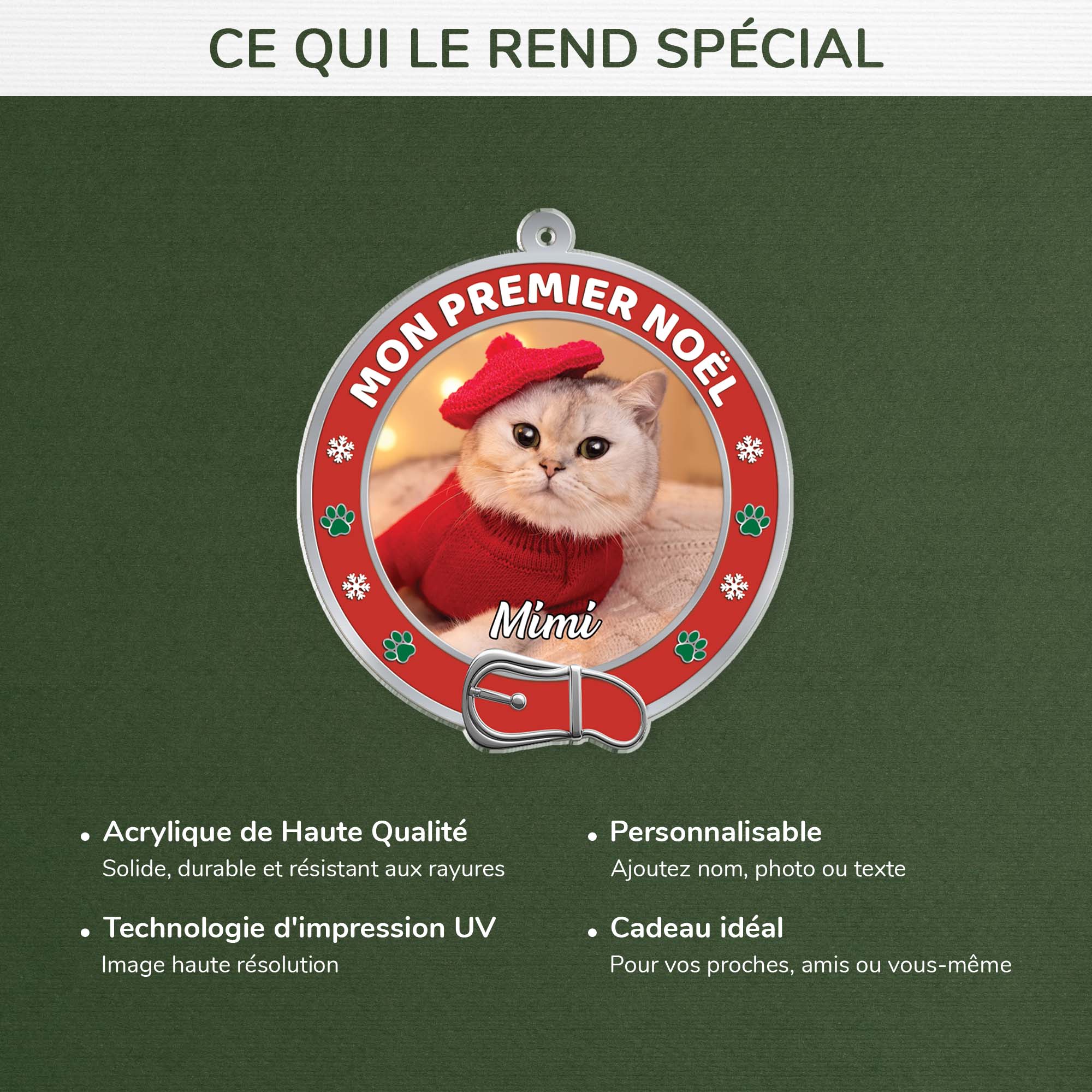 Ornement En Acrylique Personnalisé Avec Chat Et Chien Photo - Premier Noël De Chat - Image 4