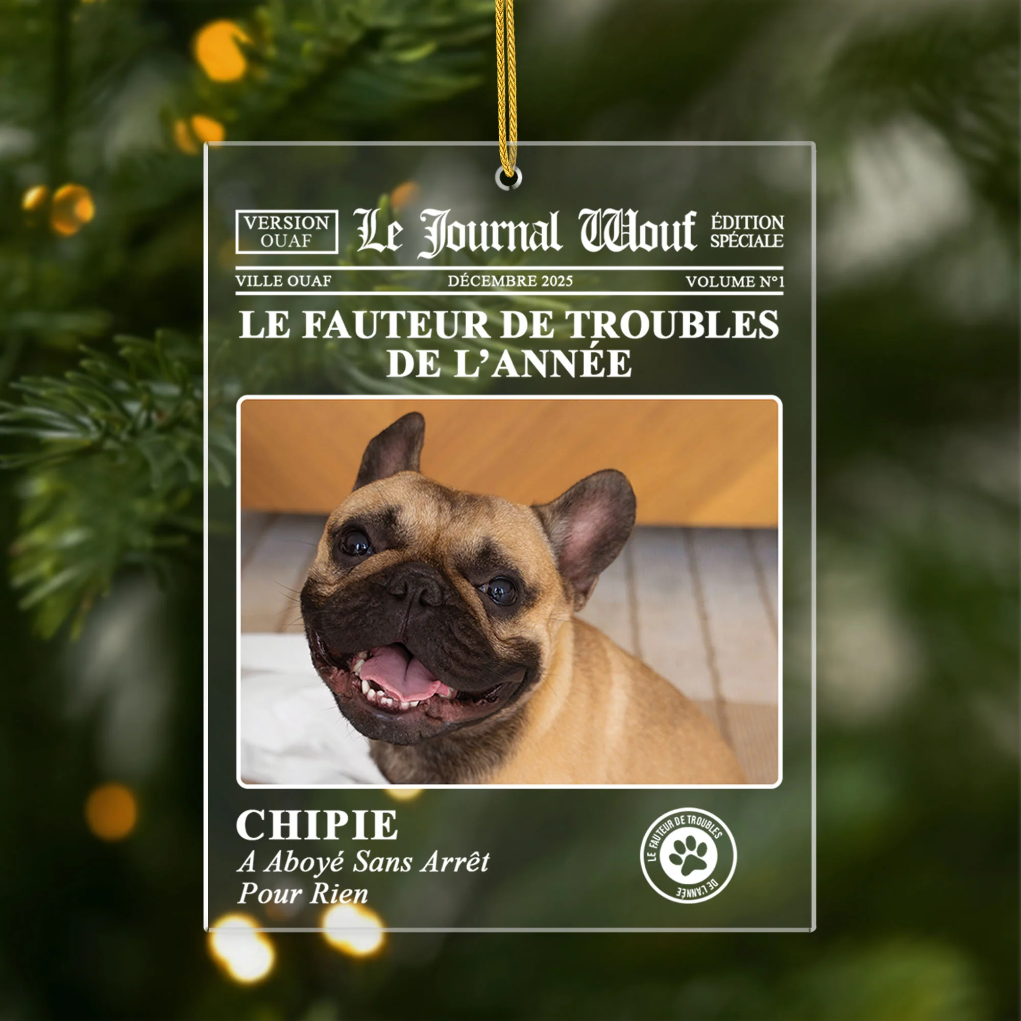 Ornement En Acrylique Personnalisé Chien Avec Photo - Le Journal Wouf