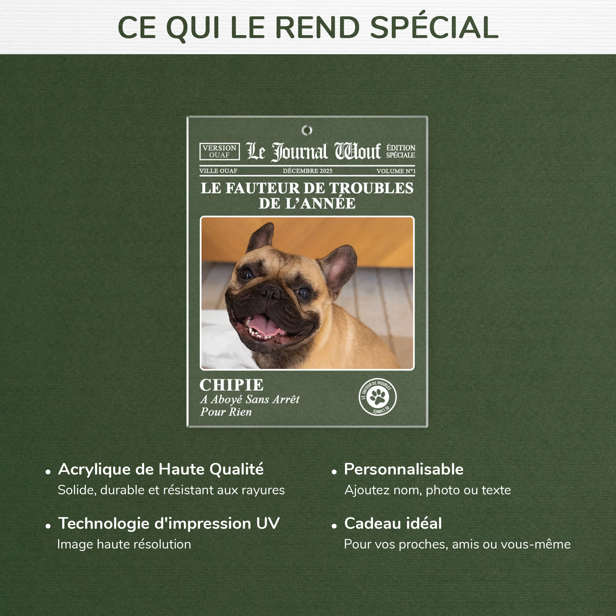Ornement En Acrylique Personnalisé Chien Avec Photo - Le Journal Wouf - Image 4