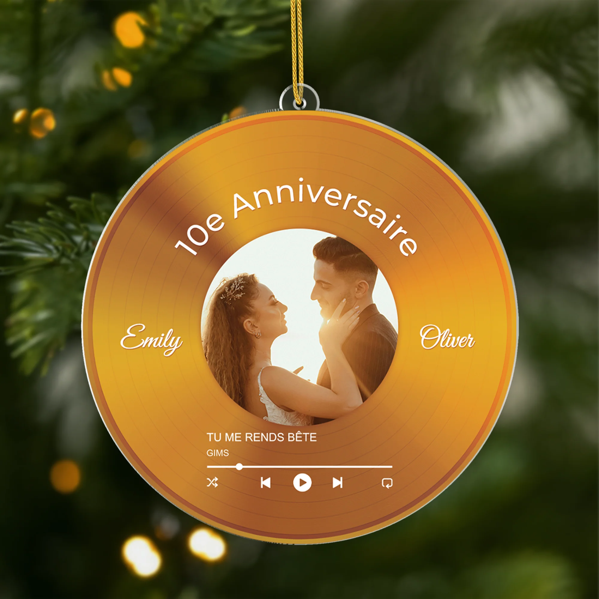 Ornement En Acrylique Personnalisé Couple Avec Photo - Notre Vinyle Anniversaire