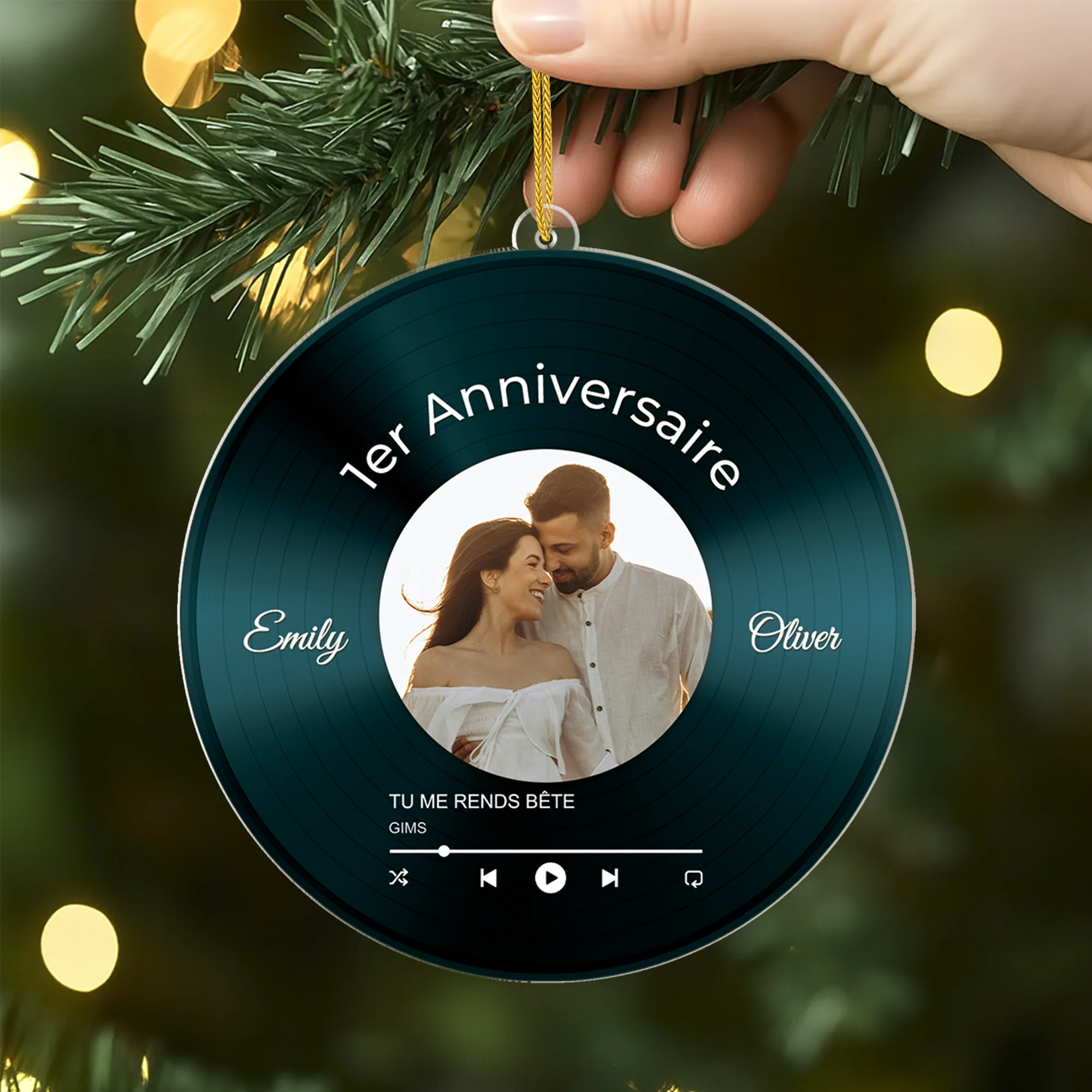 Ornement En Acrylique Personnalisé Couple Avec Photo - Notre Vinyle Anniversaire - Image 2
