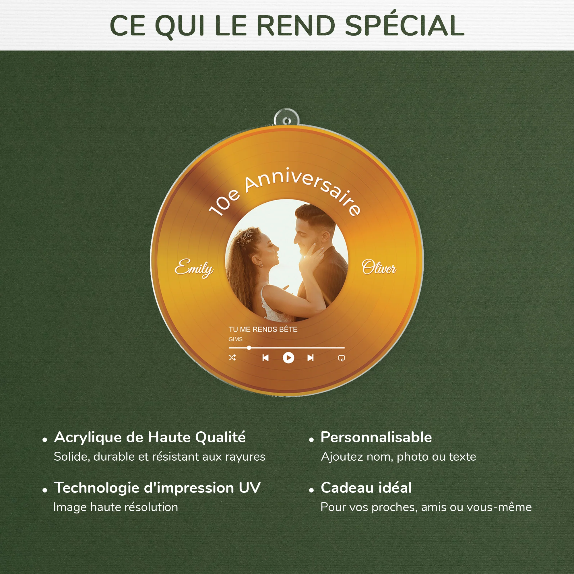 Ornement En Acrylique Personnalisé Couple Avec Photo - Notre Vinyle Anniversaire - Image 4
