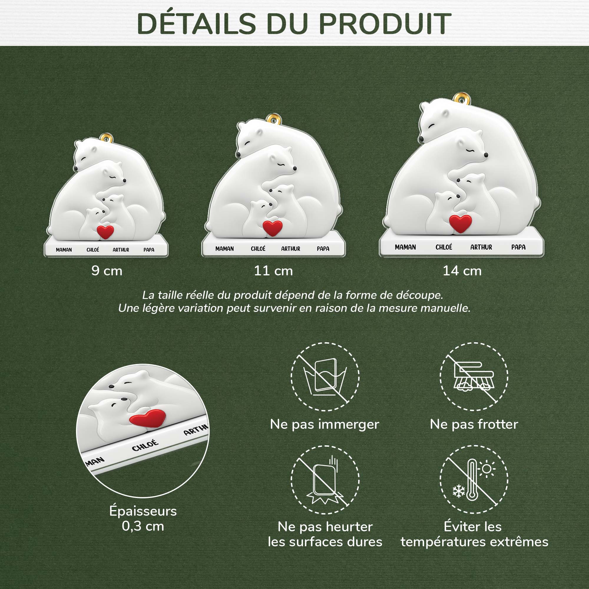 Ornement En Acrylique Personnalisé Pour Famille - Famille Ours - Image 3