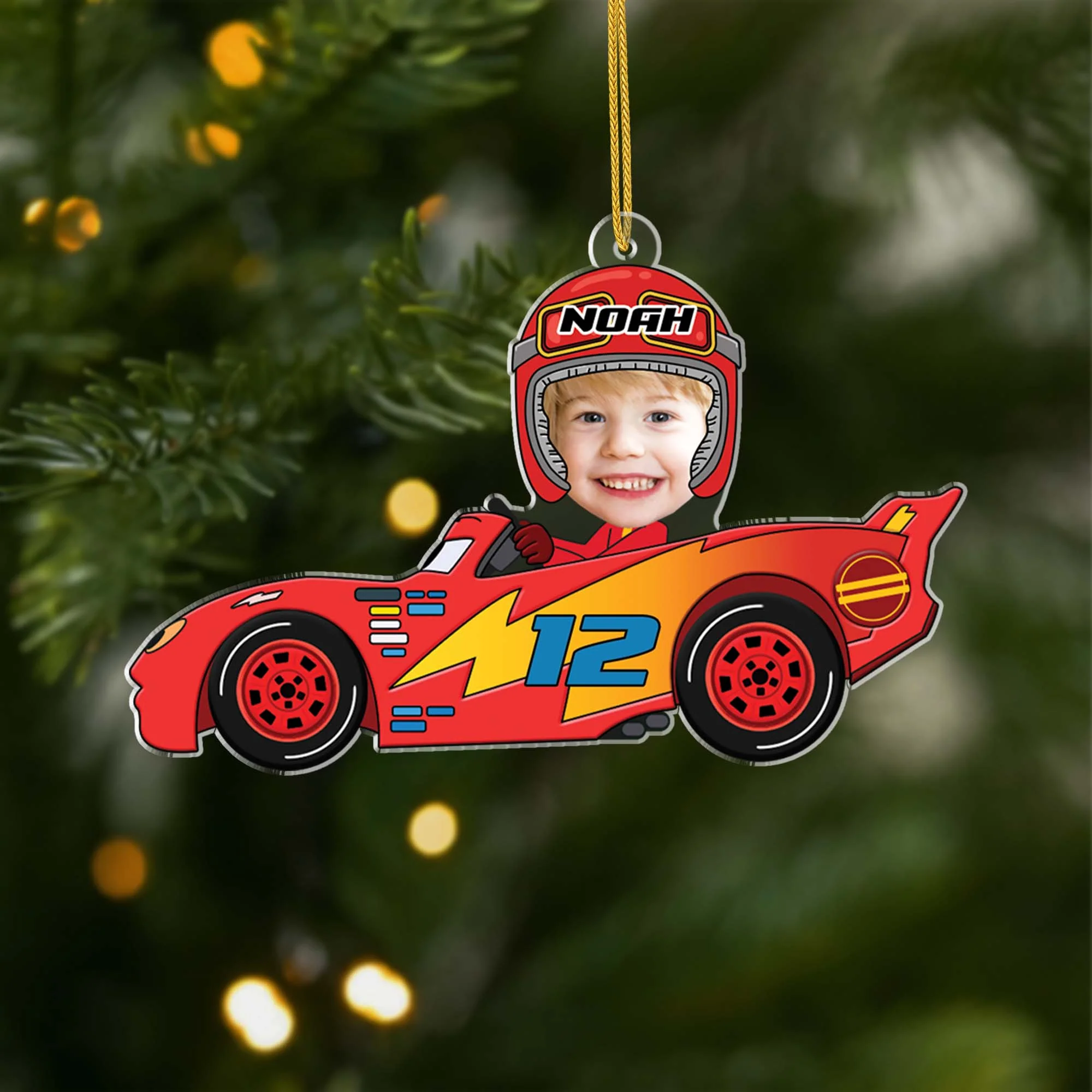 Ornement En Acrylique Personnalisé Voiture De Sport Avec Photo - Enfant Futur Pilote