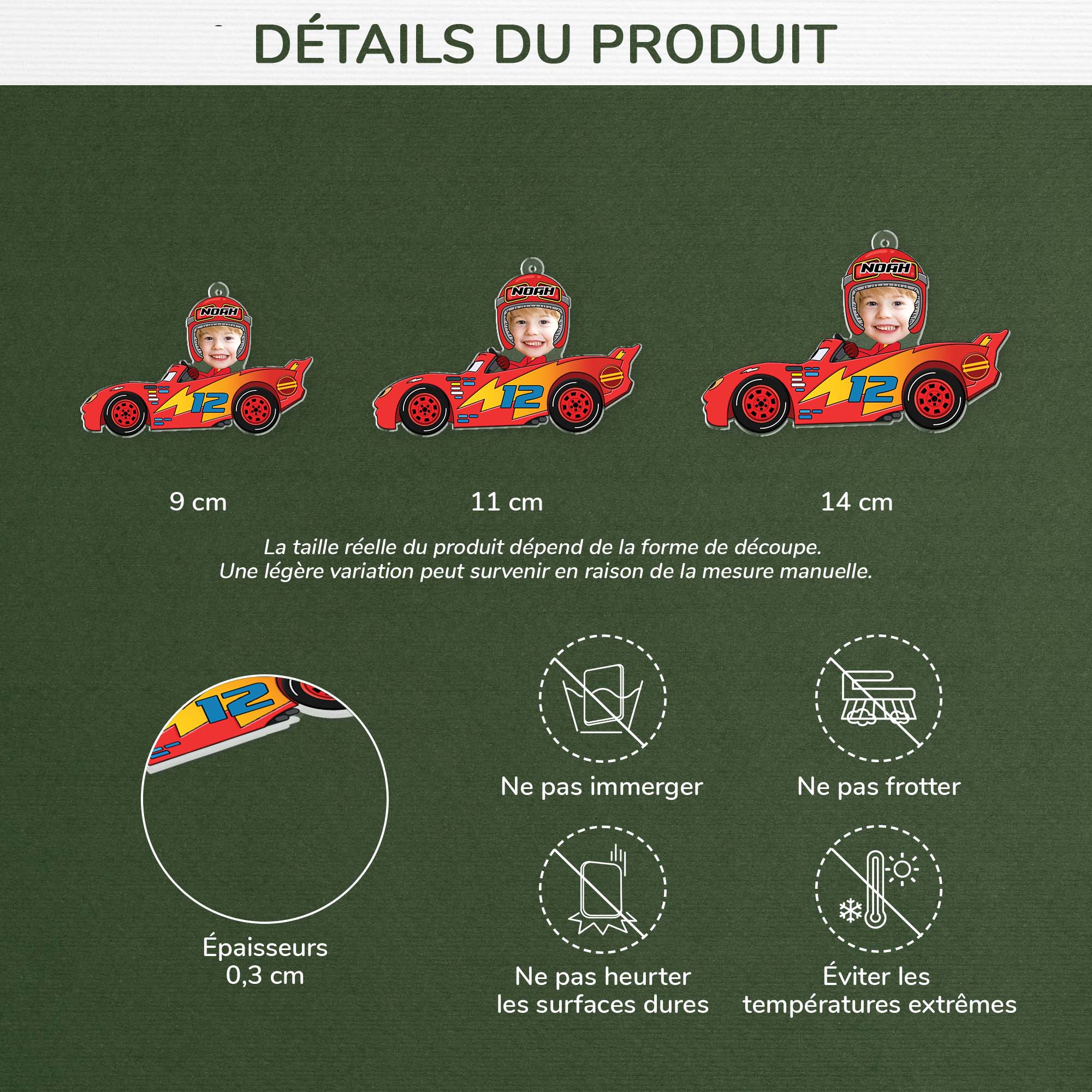 Ornement En Acrylique Personnalisé Voiture De Sport Avec Photo - Enfant Futur Pilote - Image 3