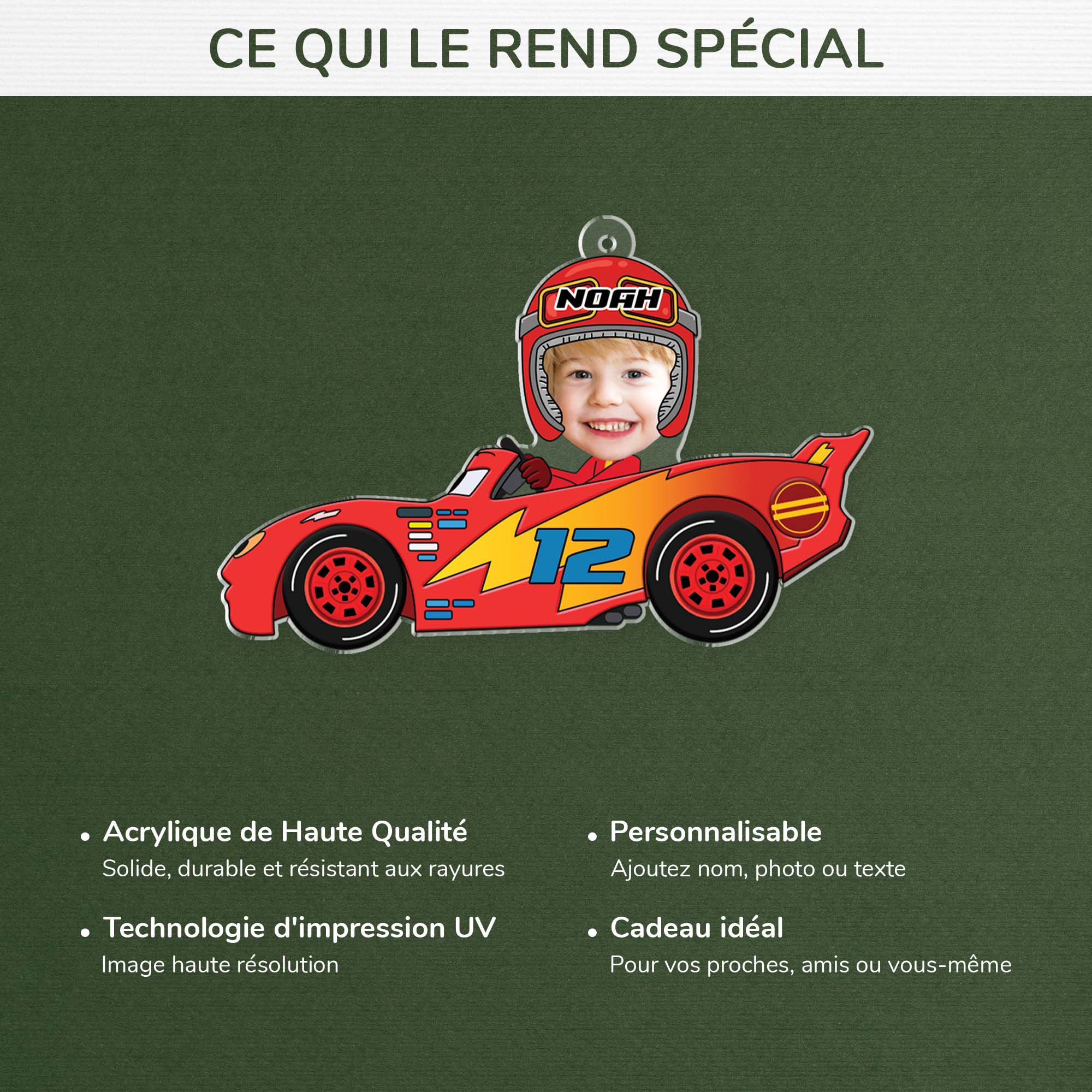 Ornement En Acrylique Personnalisé Voiture De Sport Avec Photo - Enfant Futur Pilote - Image 4