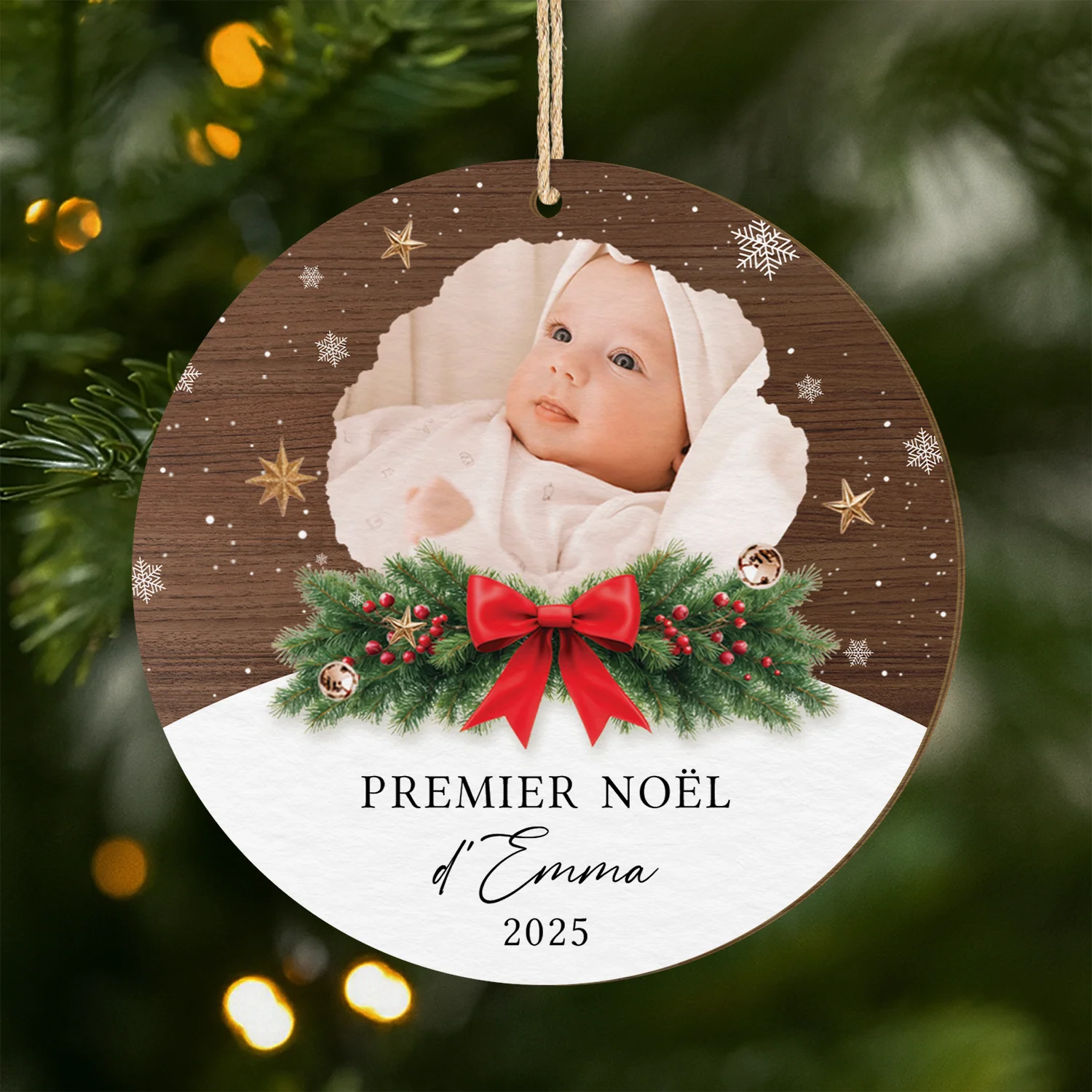 Ornement En Bois À 1 Couche Personnalisé Avec Photo - Premier Noël De Bébé